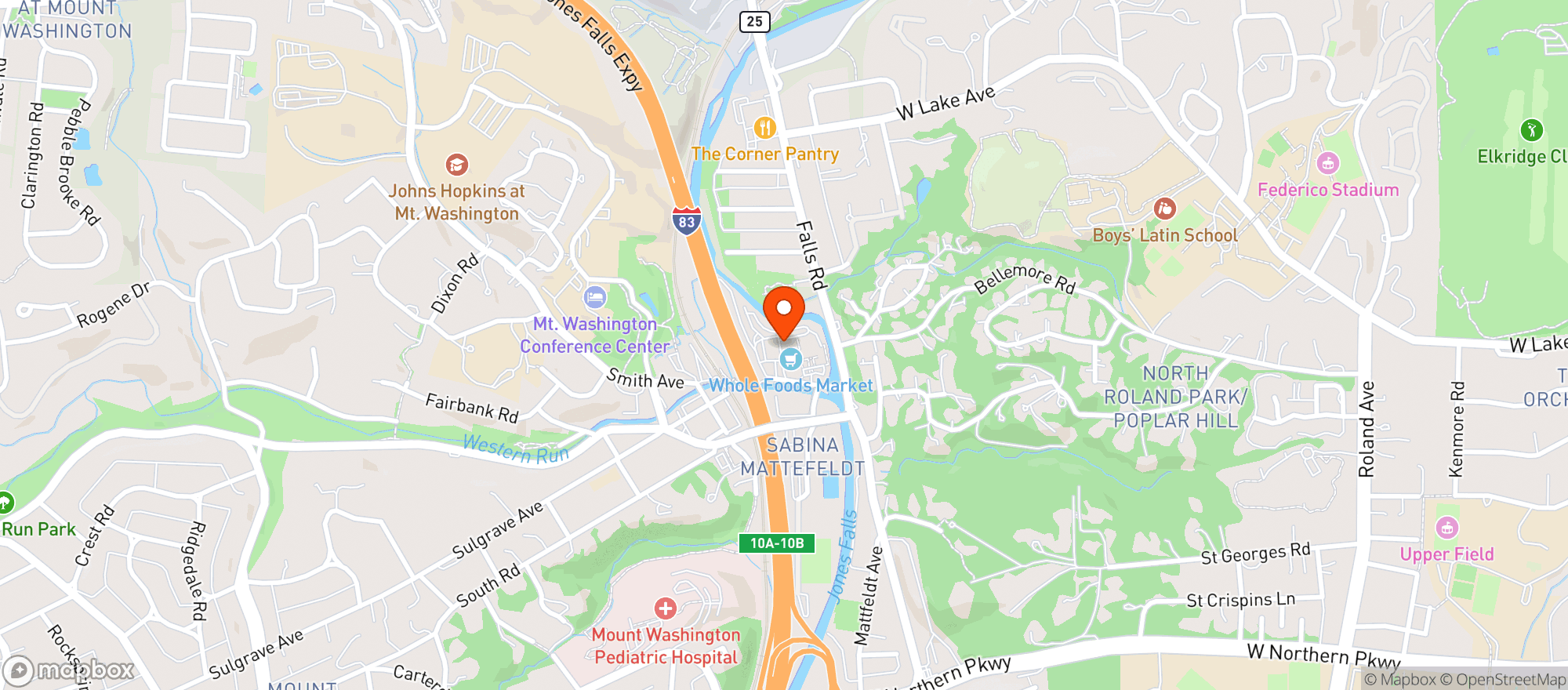 Map showing Whole Foods - Mount Washington