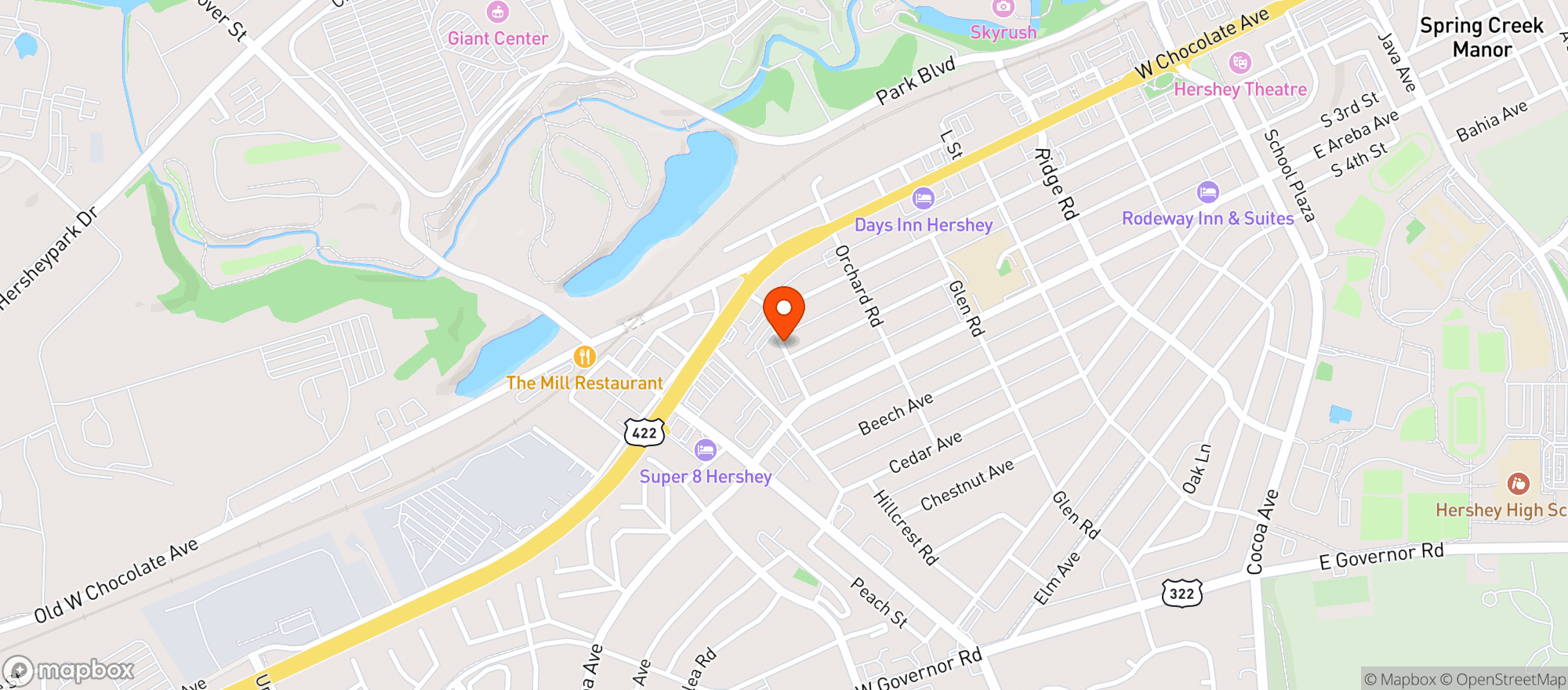 Map showing Hershey Italian Lodge