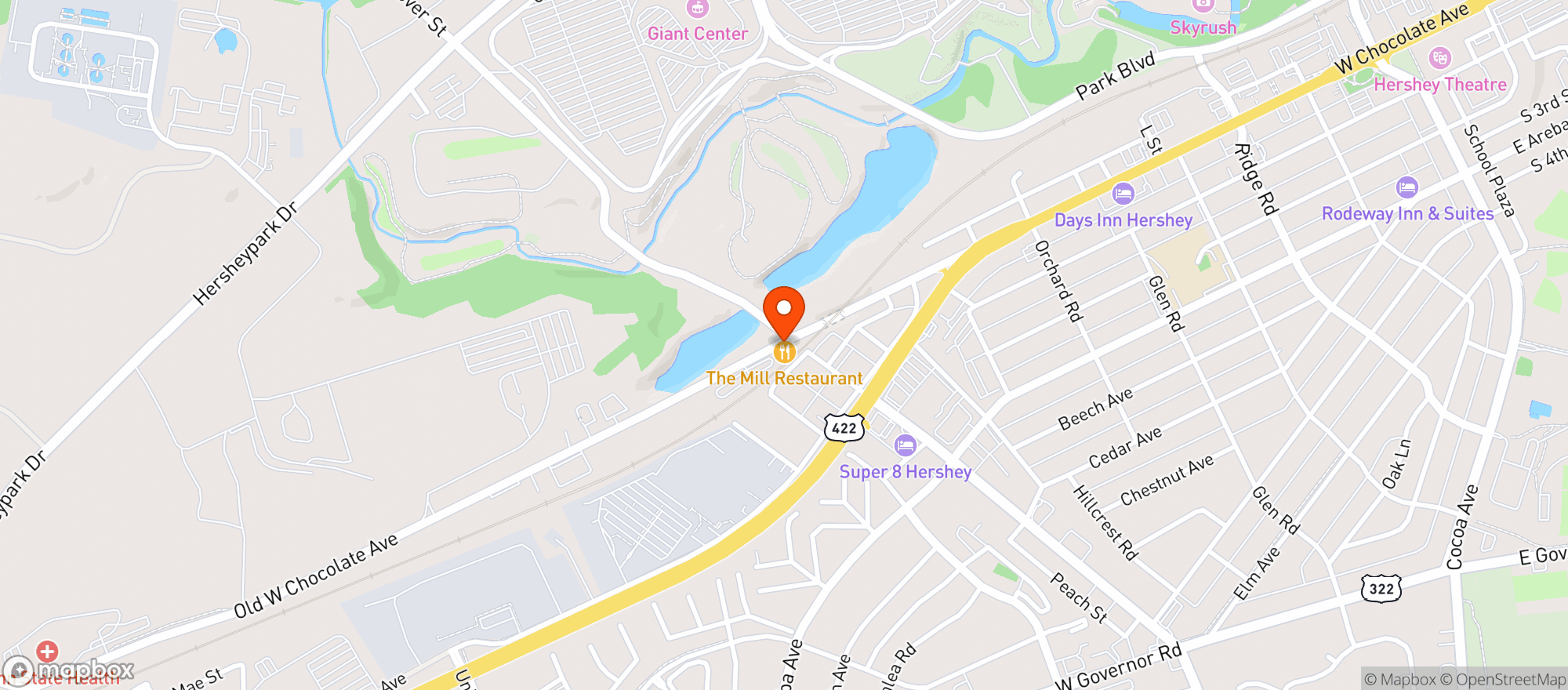 Map showing The Mill Restaurant & Bar