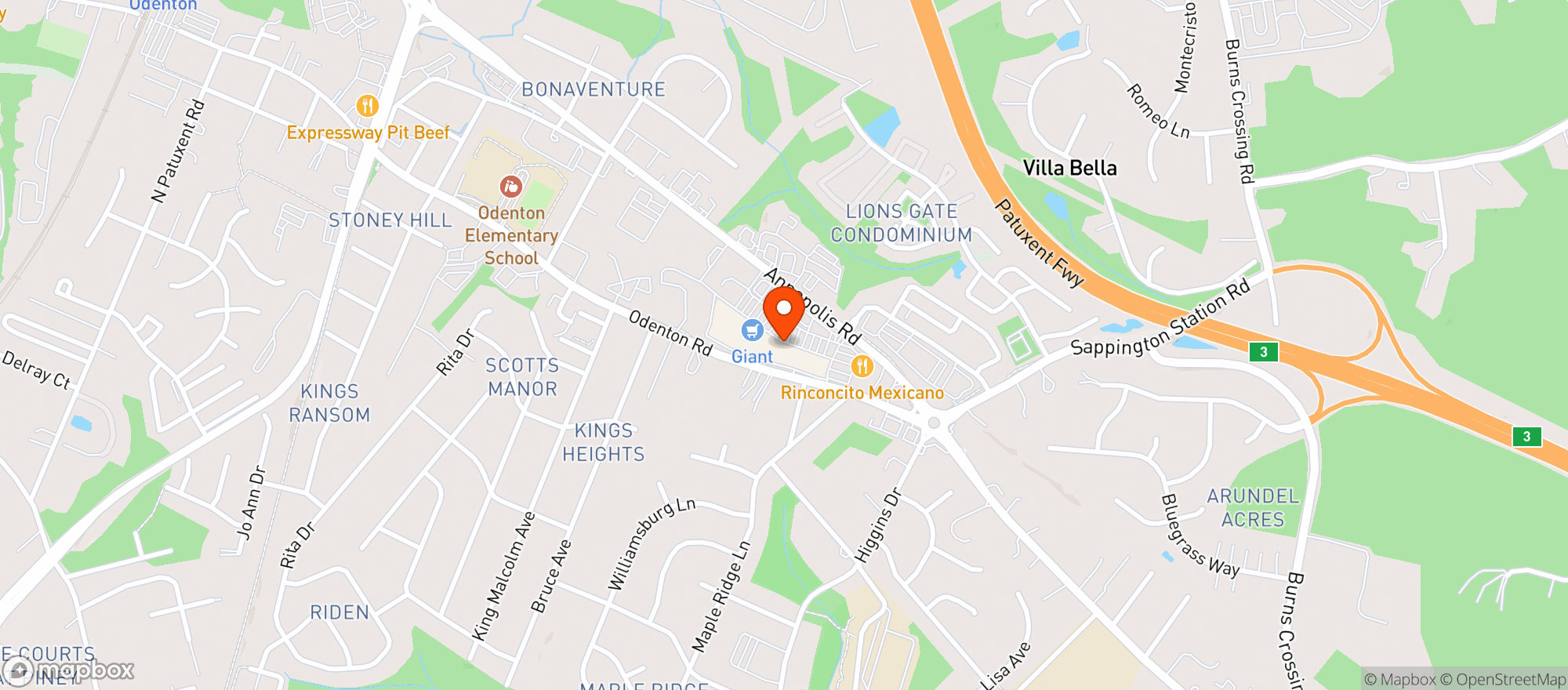 Map showing Odenton Liquors