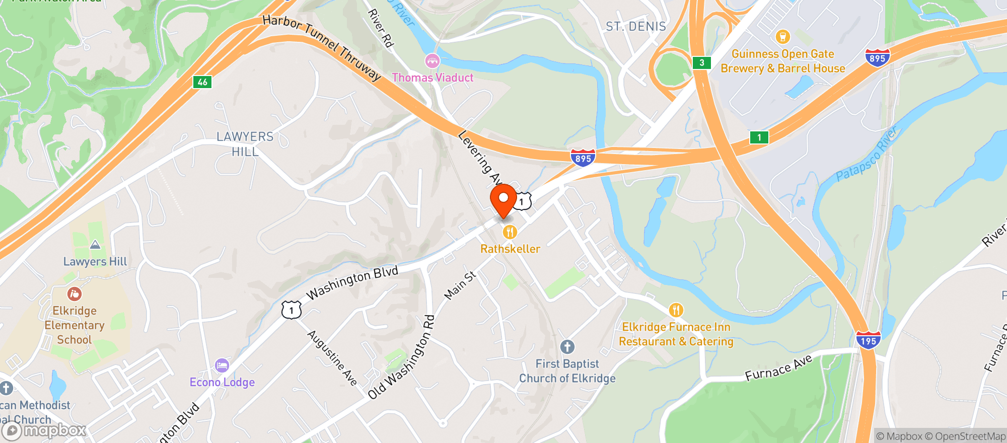 Map showing Elkridge Liquors