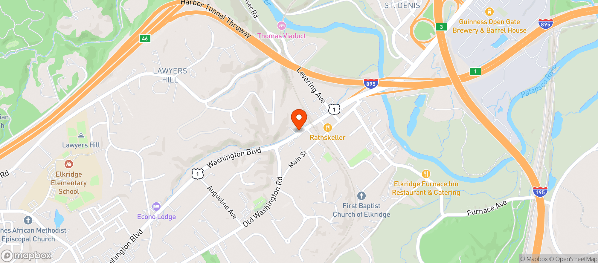 Map showing Daniels Restaurant & Bar