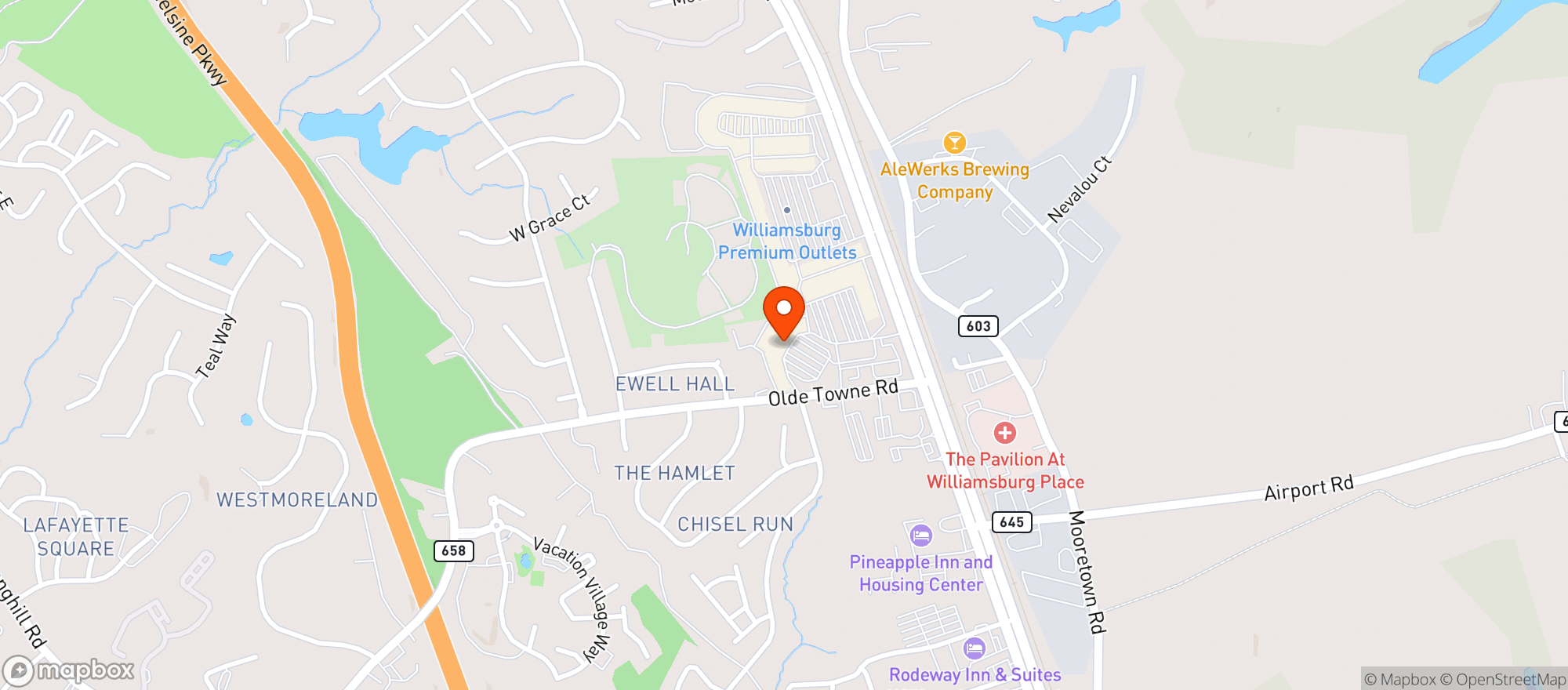 Map showing Longboards Williamsburg Dining & Ti