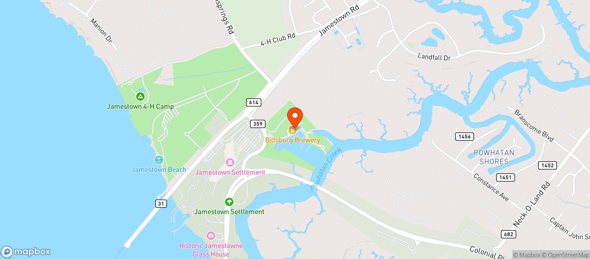Map showing Billsburg Brewery