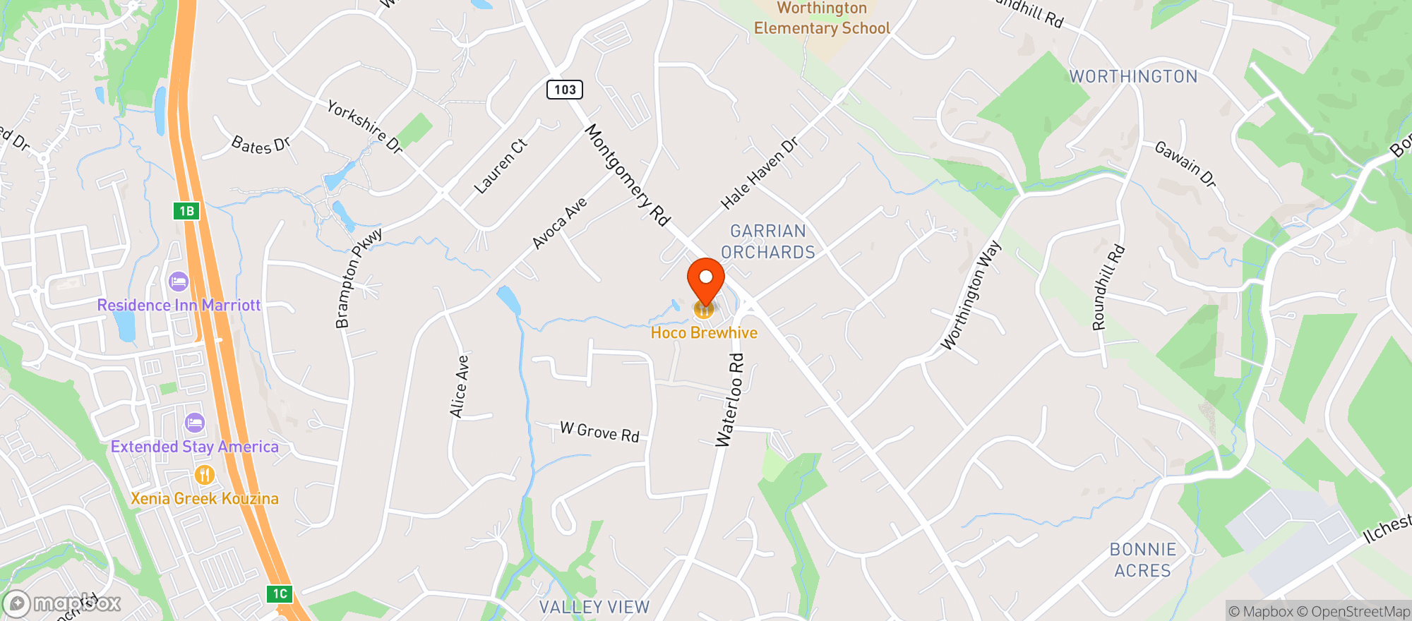 Map showing Hoco Brew Hive