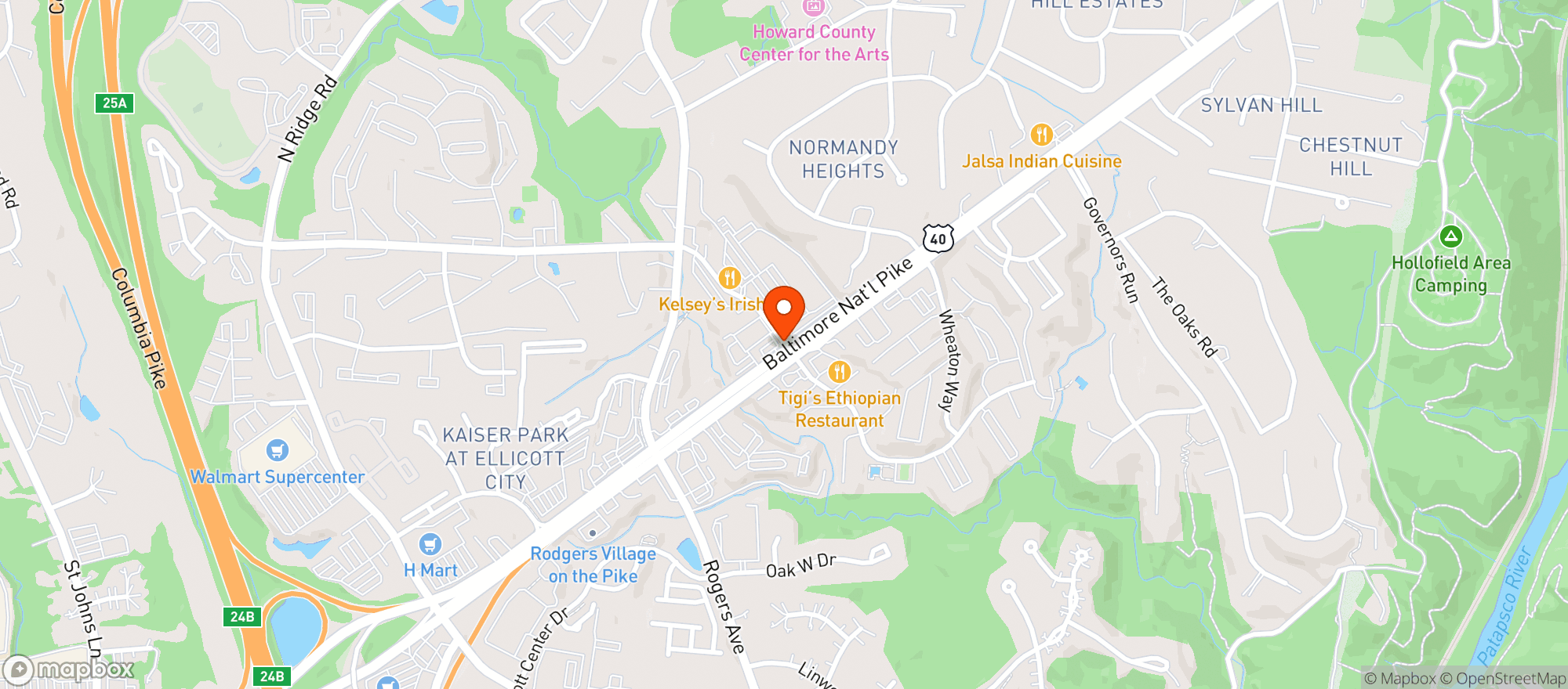 Map showing Kelseys Restaurant