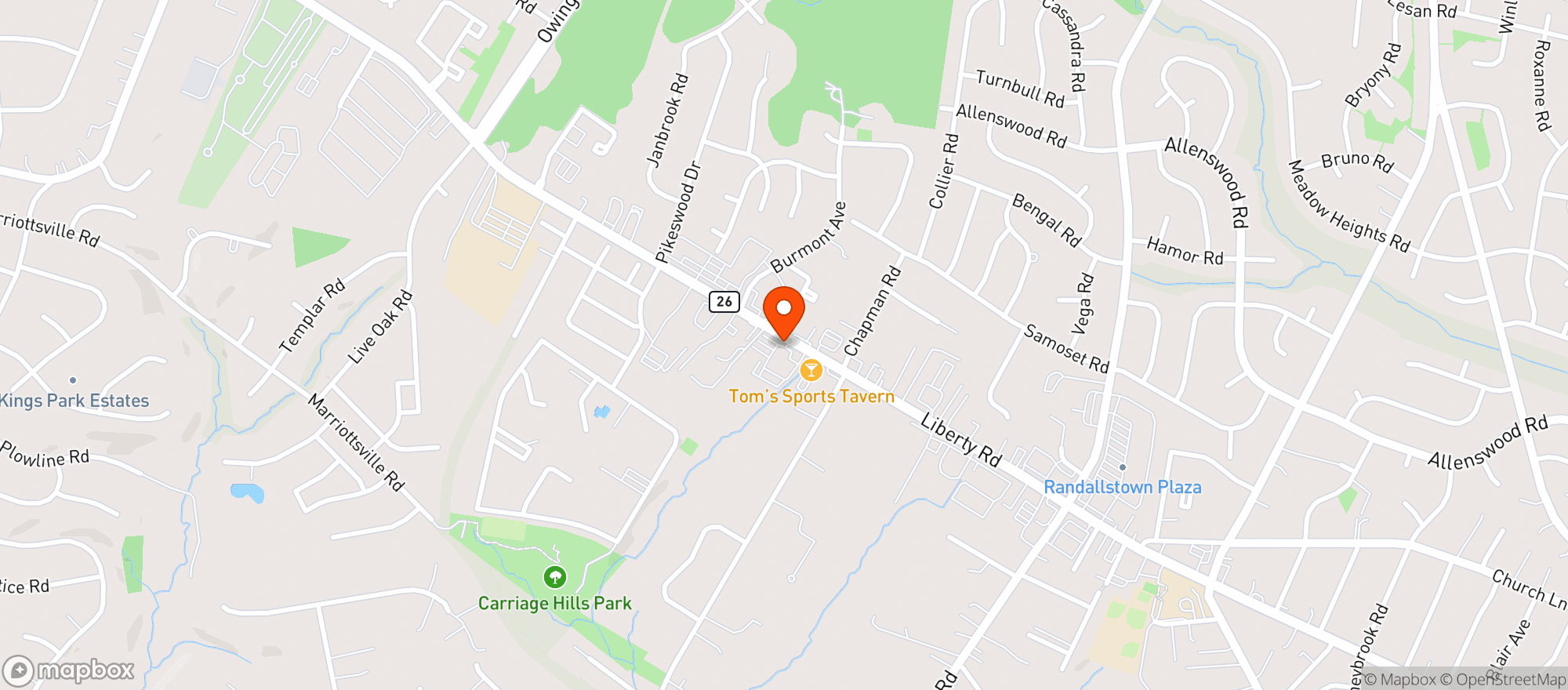 Map showing Toms Sports Tavern Off Premise