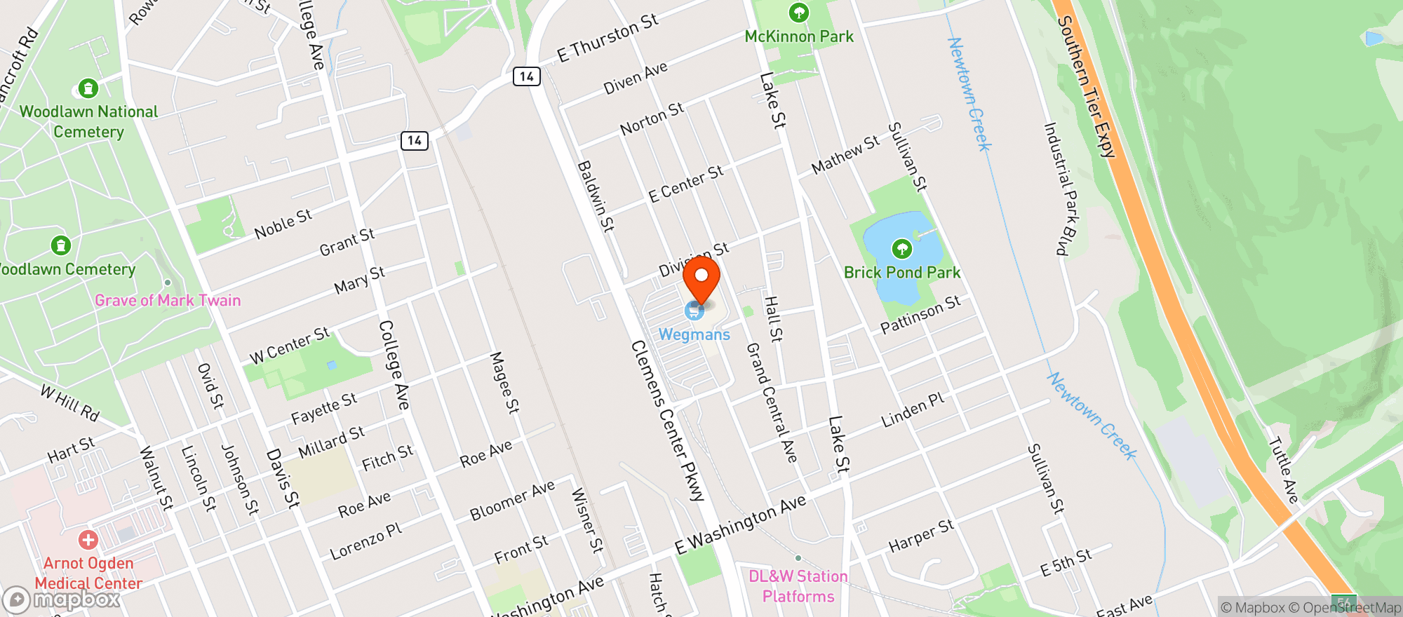 Map showing WEGMANS ELMIRA