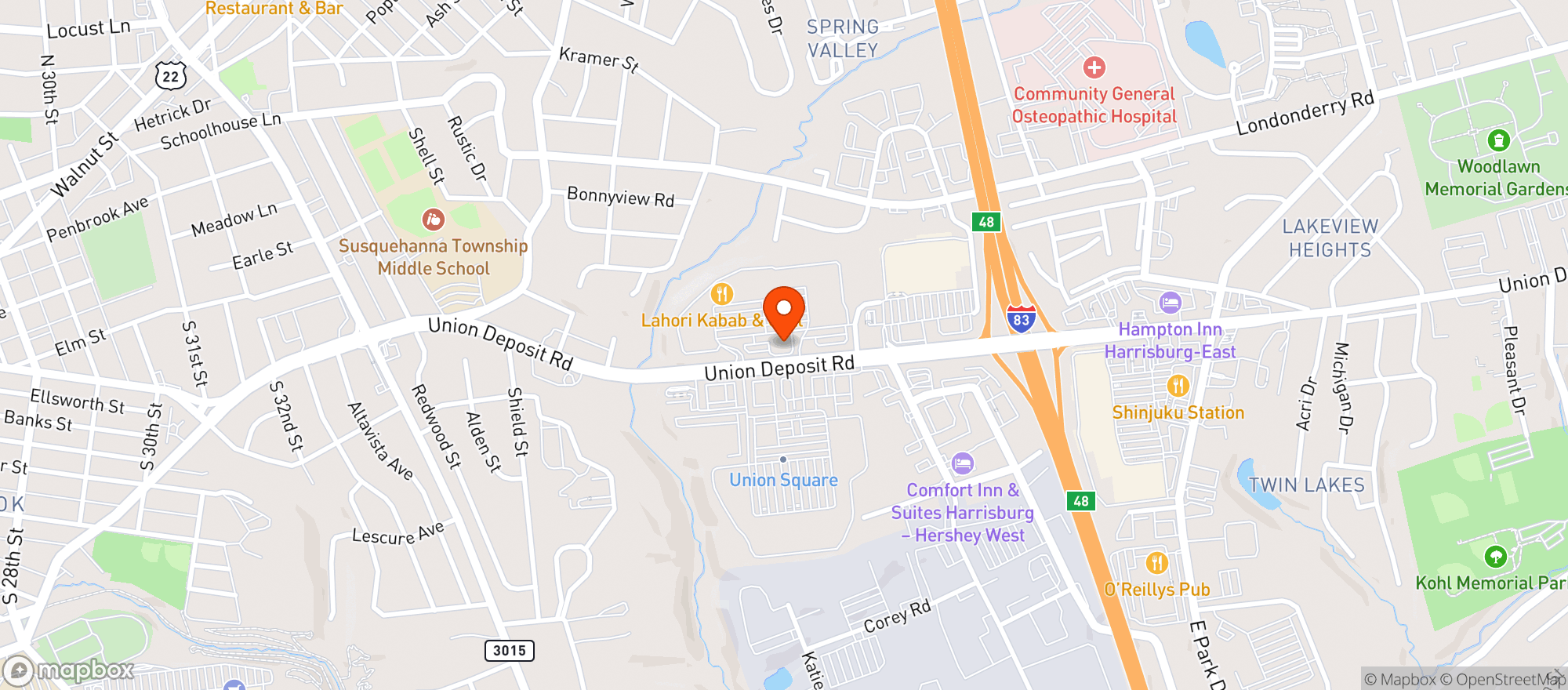 Map showing Pj Whelihan’s - Harrisburg