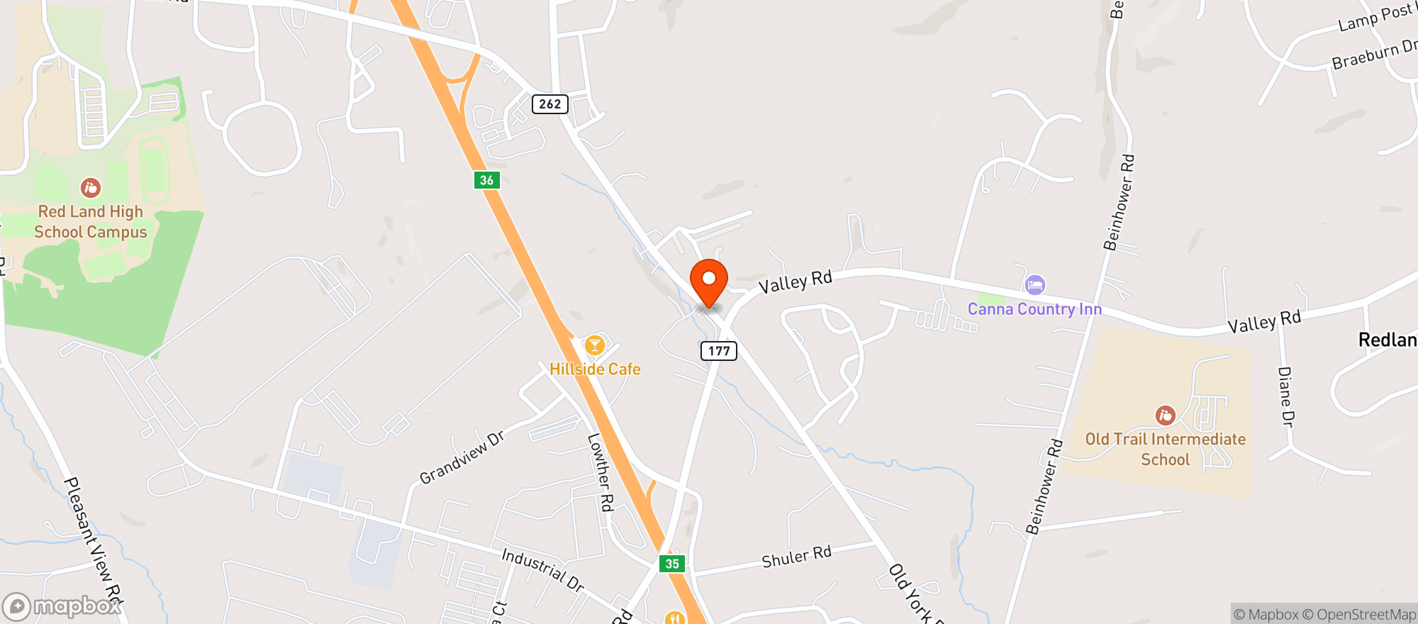 Map showing RED LAND BEER & SODA OUTLET