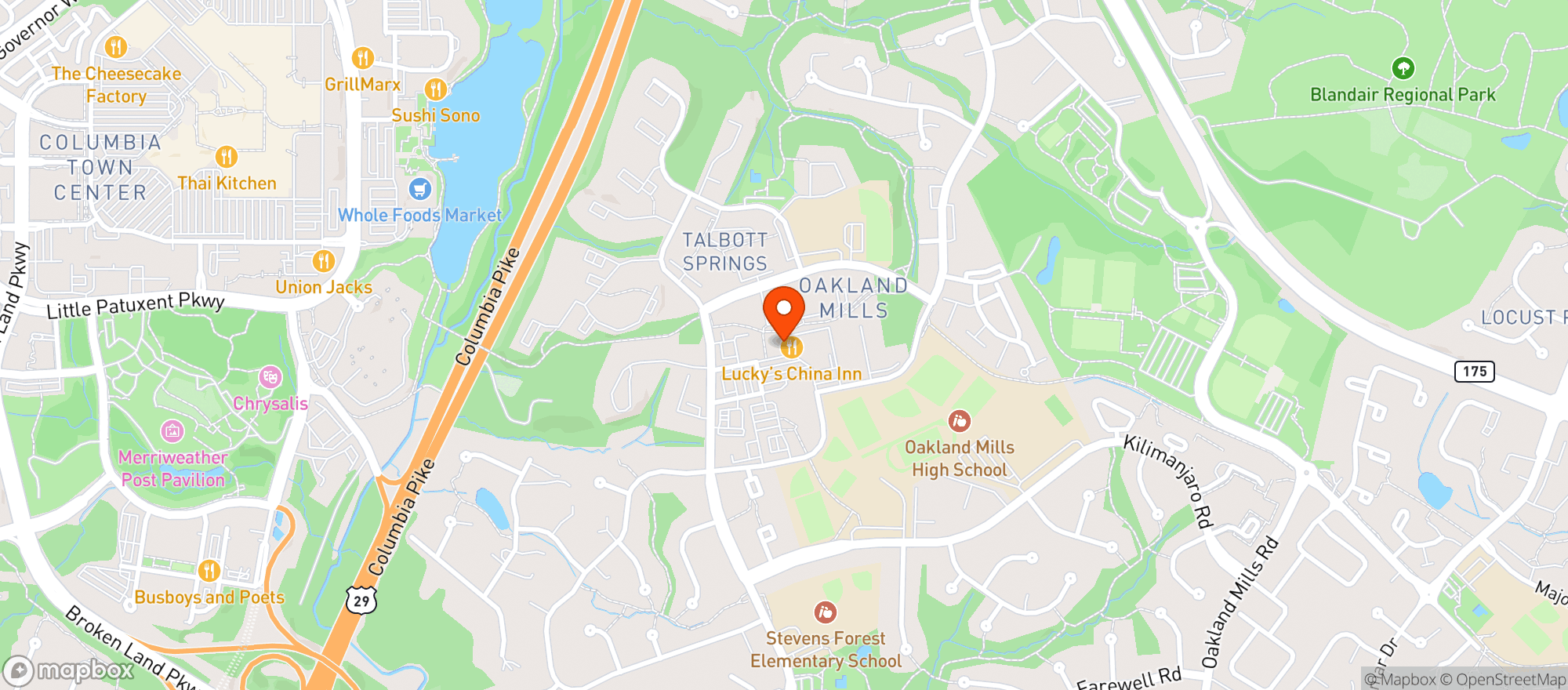 Map showing Oakland Mills Liquor