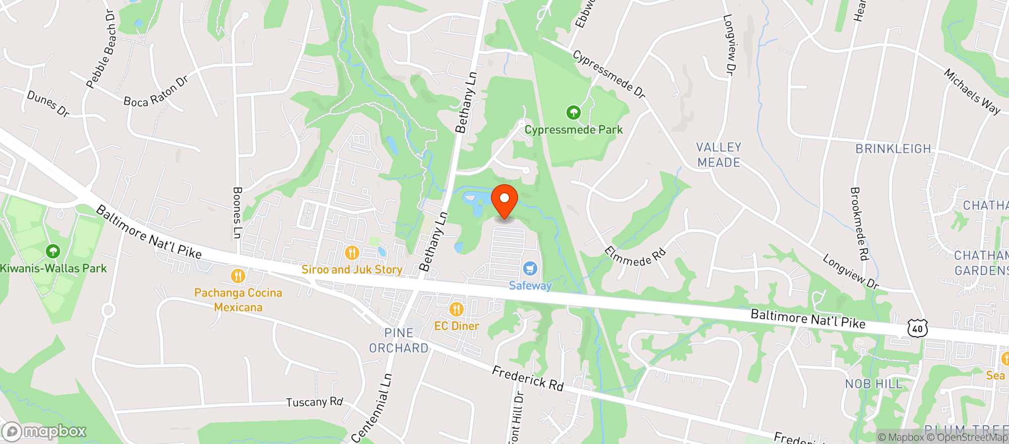 Map showing White Oak Tavern