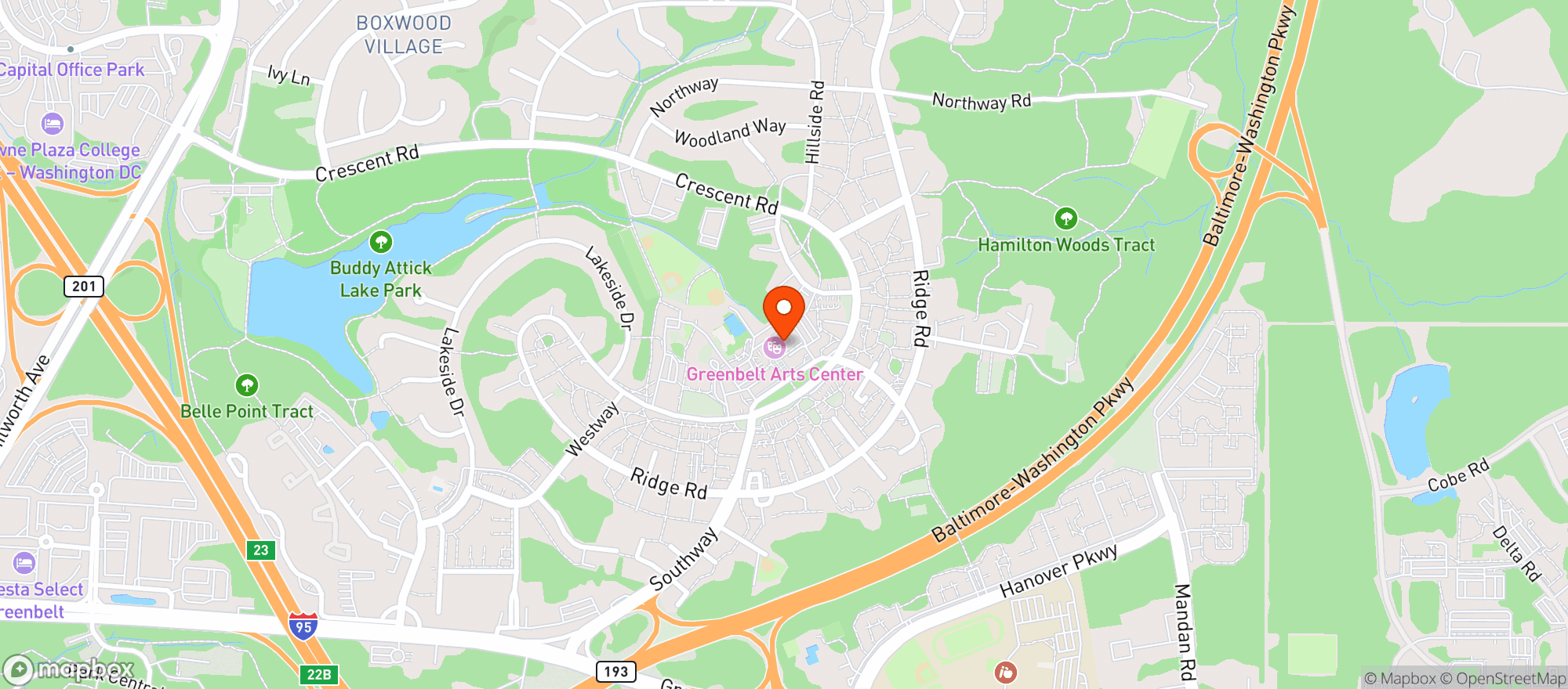Map showing Greenbelt Co-Op Supermarket and Pharmacy