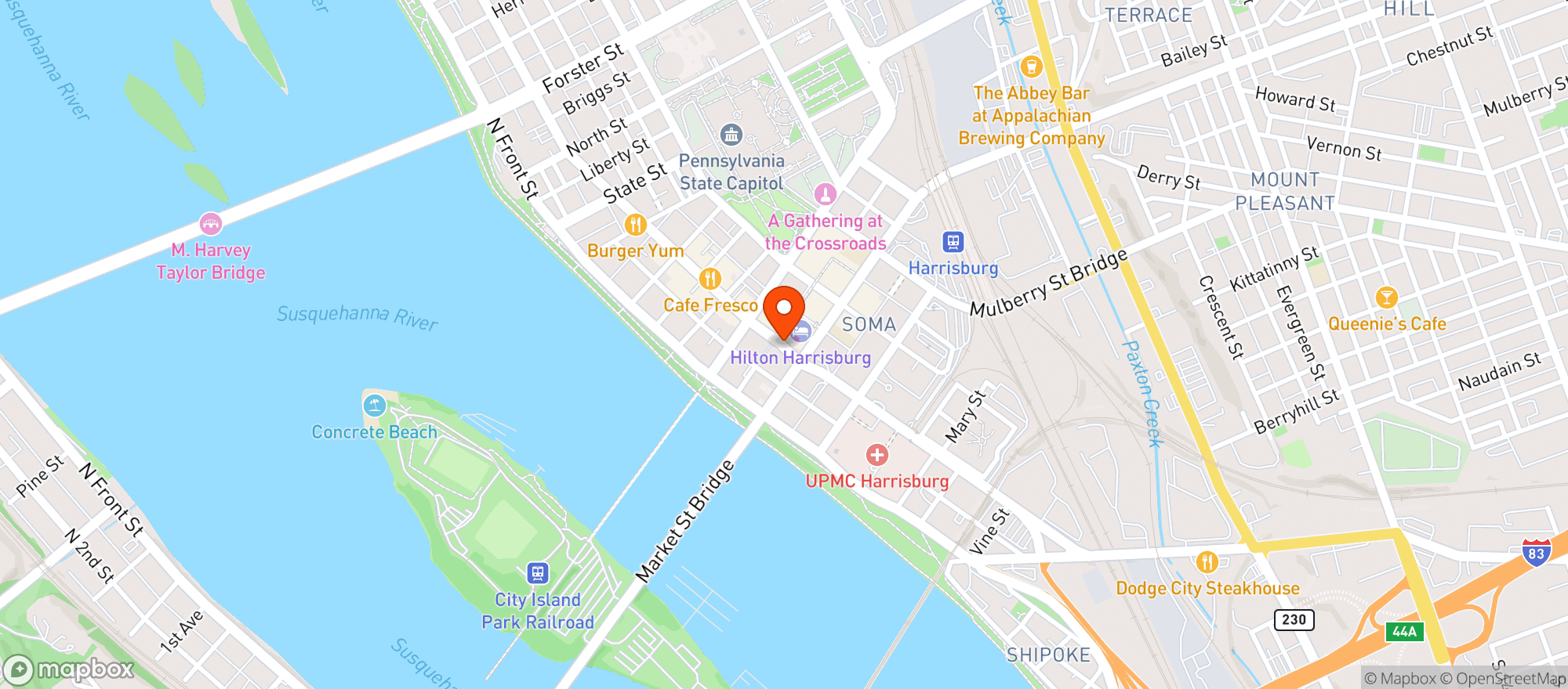 Map showing Hilton