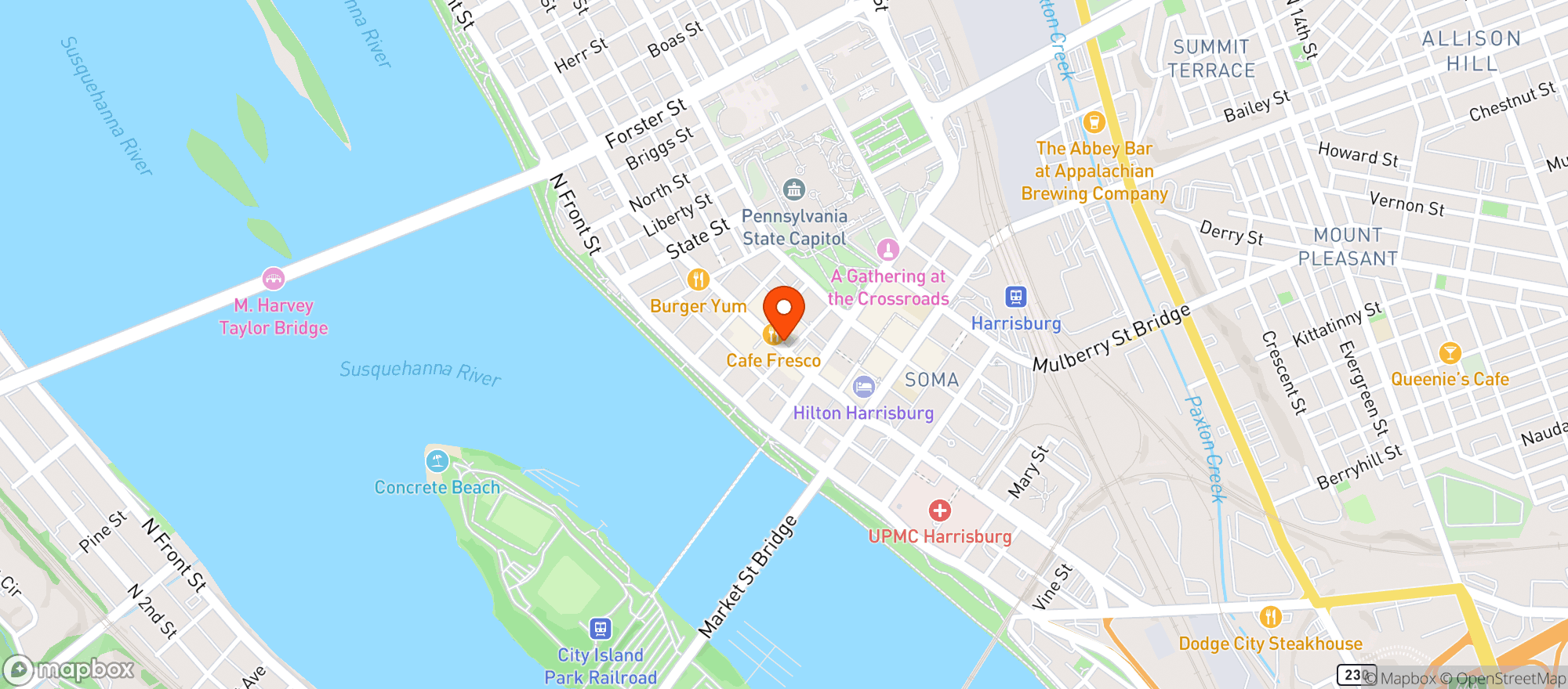 Map showing Aroogas Grille House
