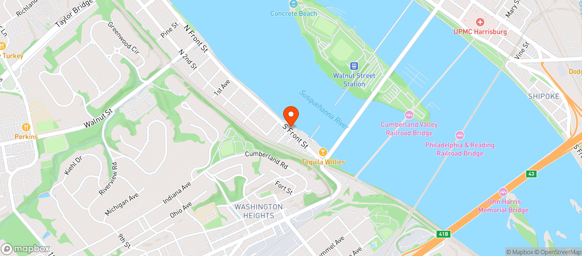 Map showing Dukes Riverside Bar & Grille