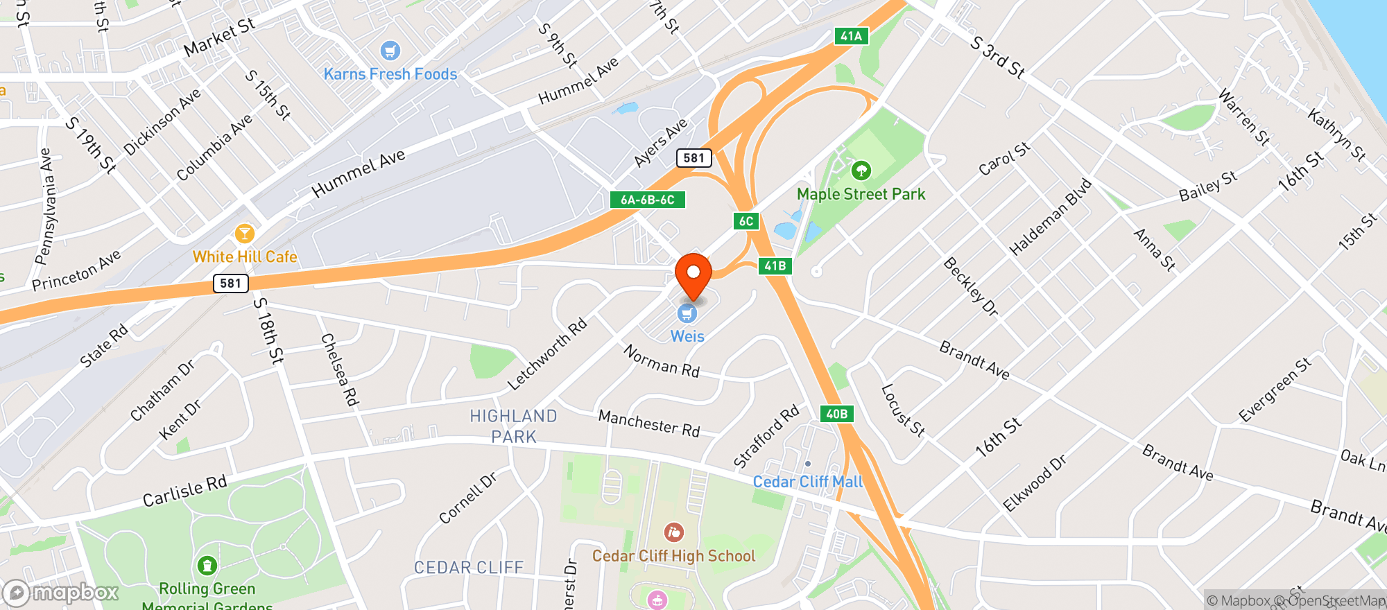 Map showing Weis Markets