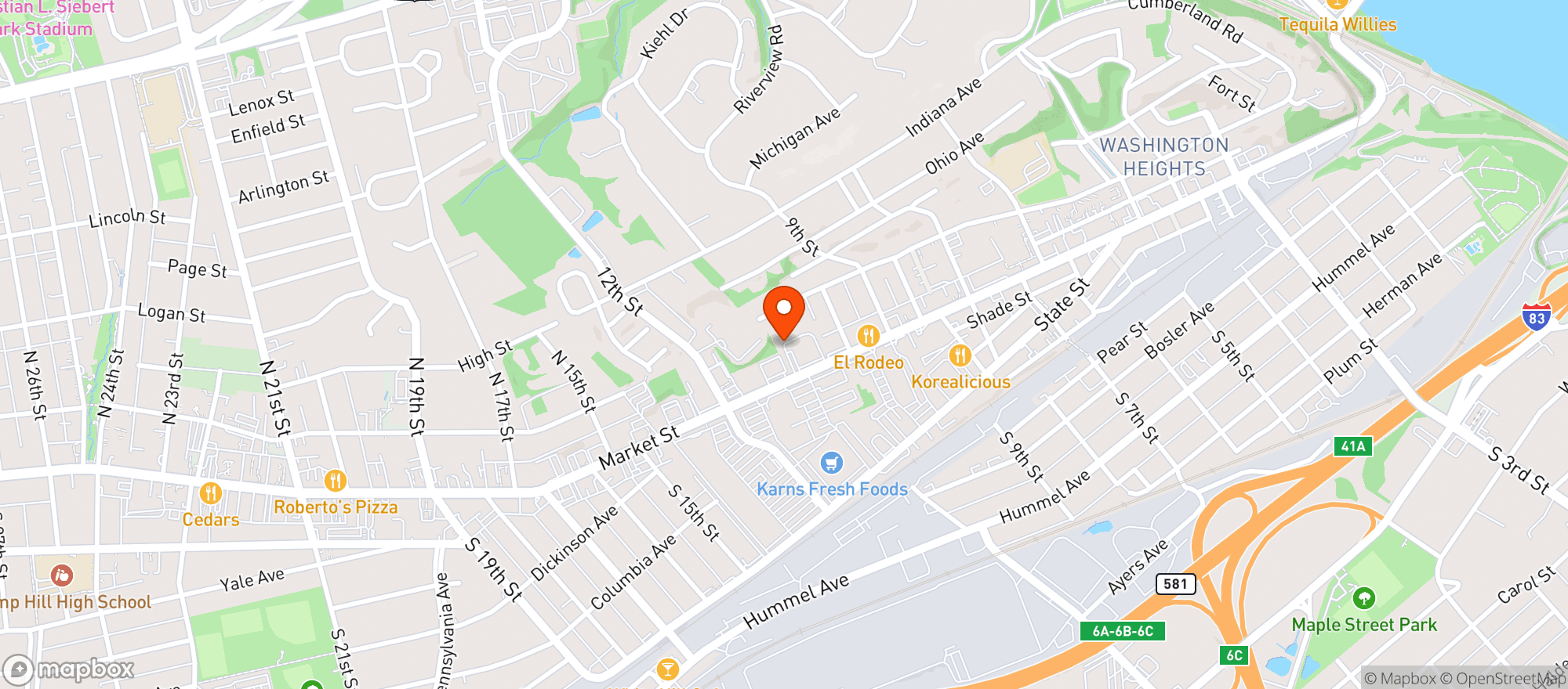 Map showing Glenn Millers Beer & Soda
