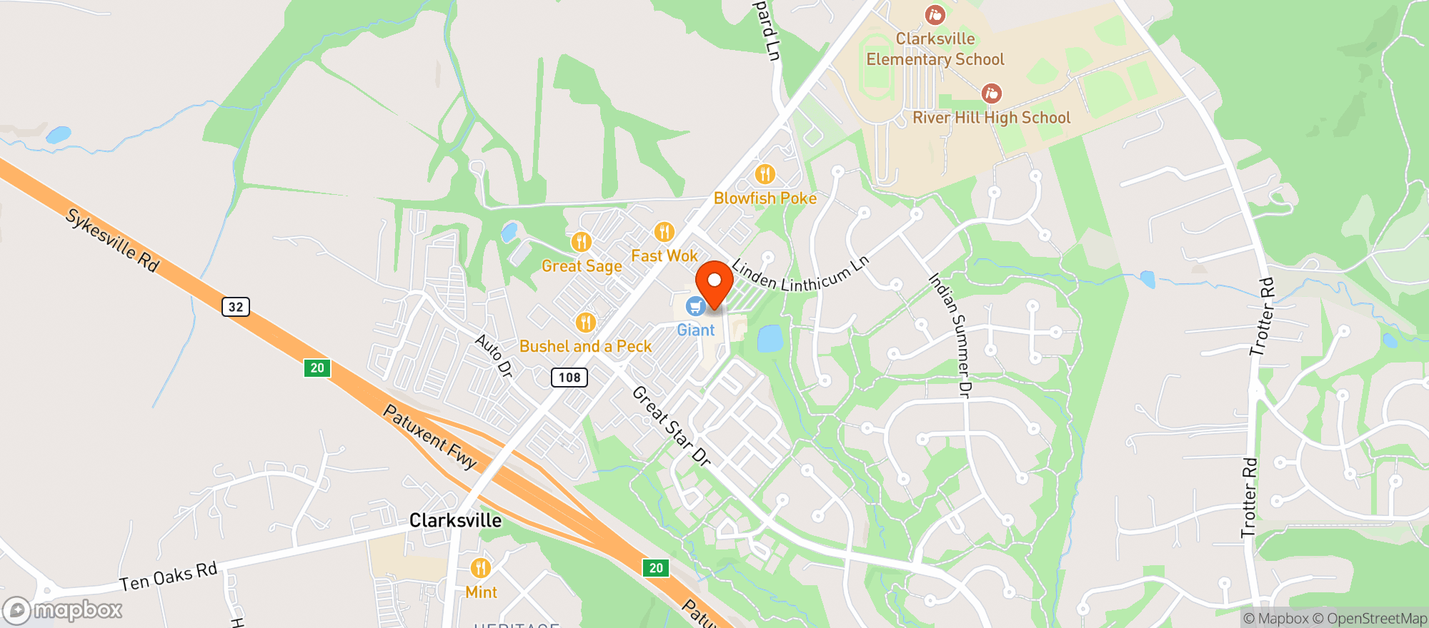 Map showing River Hill Sports Grill