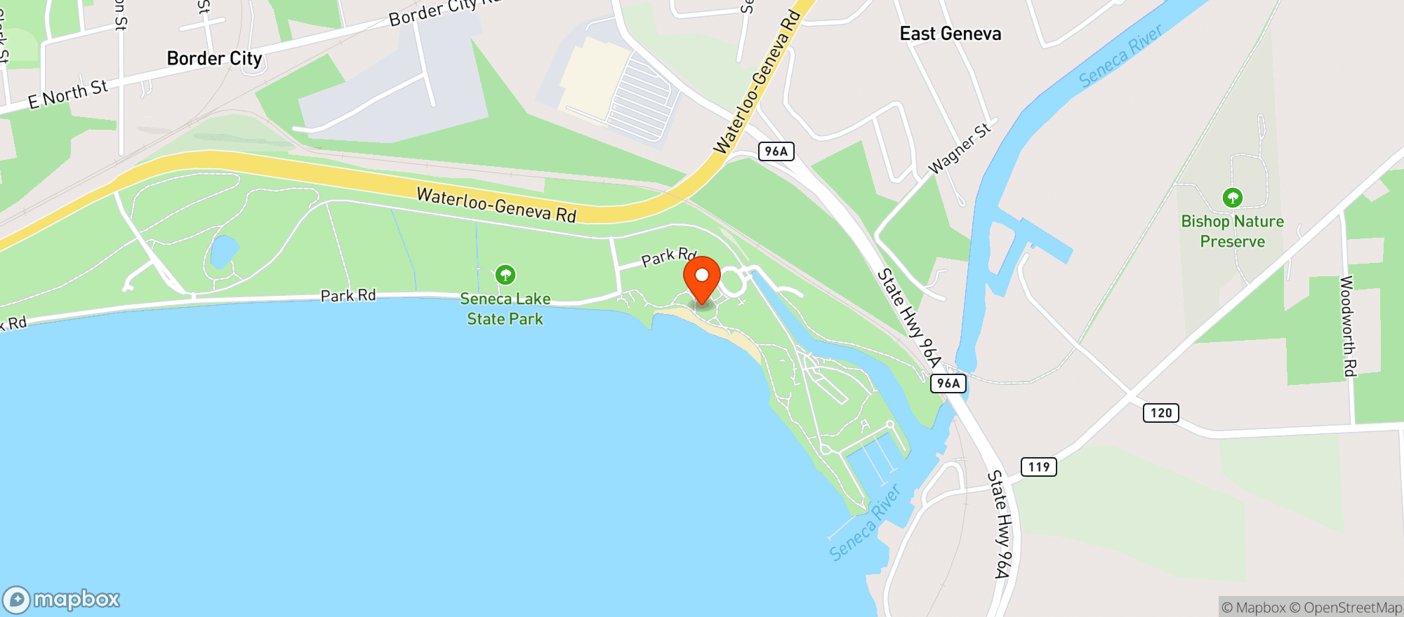 Map showing Seneca Lake State Park