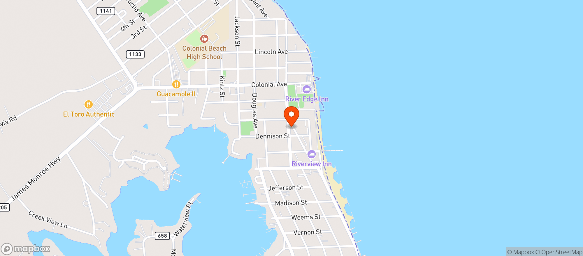 Map showing COLONIAL BEACH BREWING