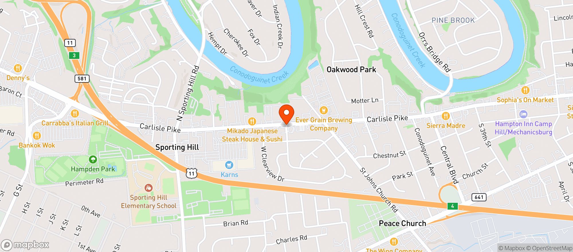 Map showing Ez Smokes tobacco outlet