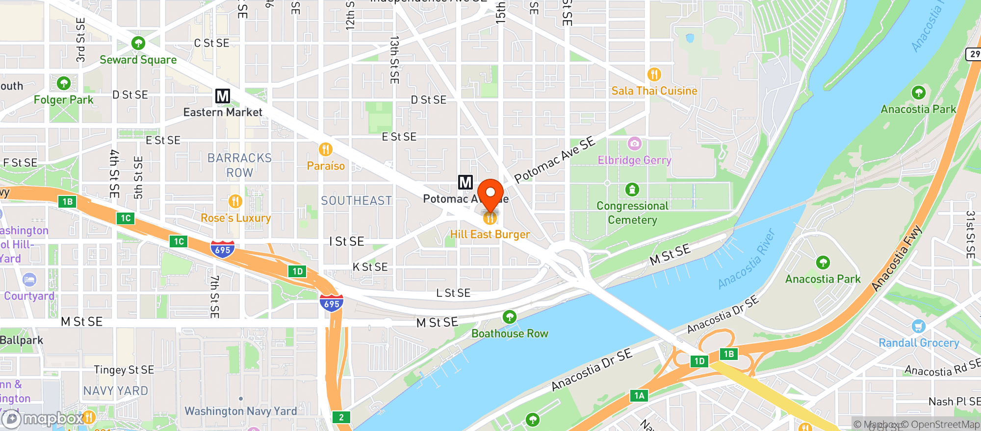Map showing Hill East Burger