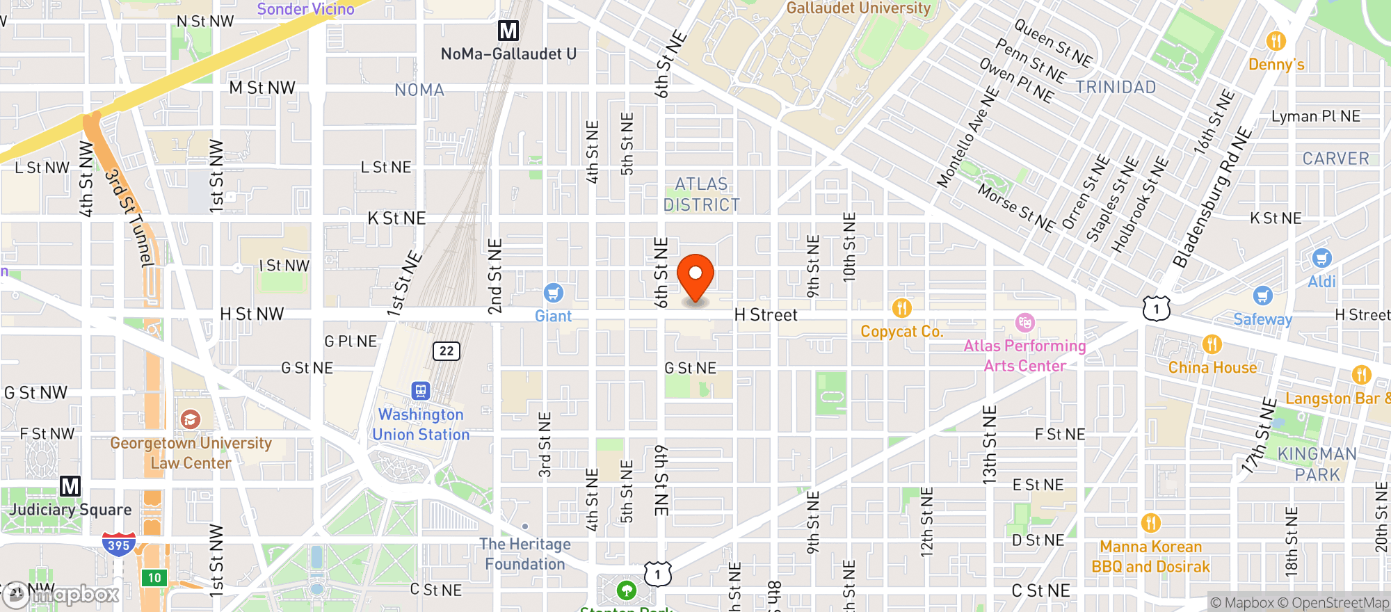 Map showing Whole Foods - H Street 