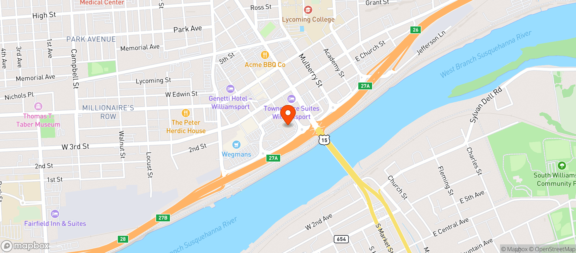 Map showing Holiday Inn Williamsport