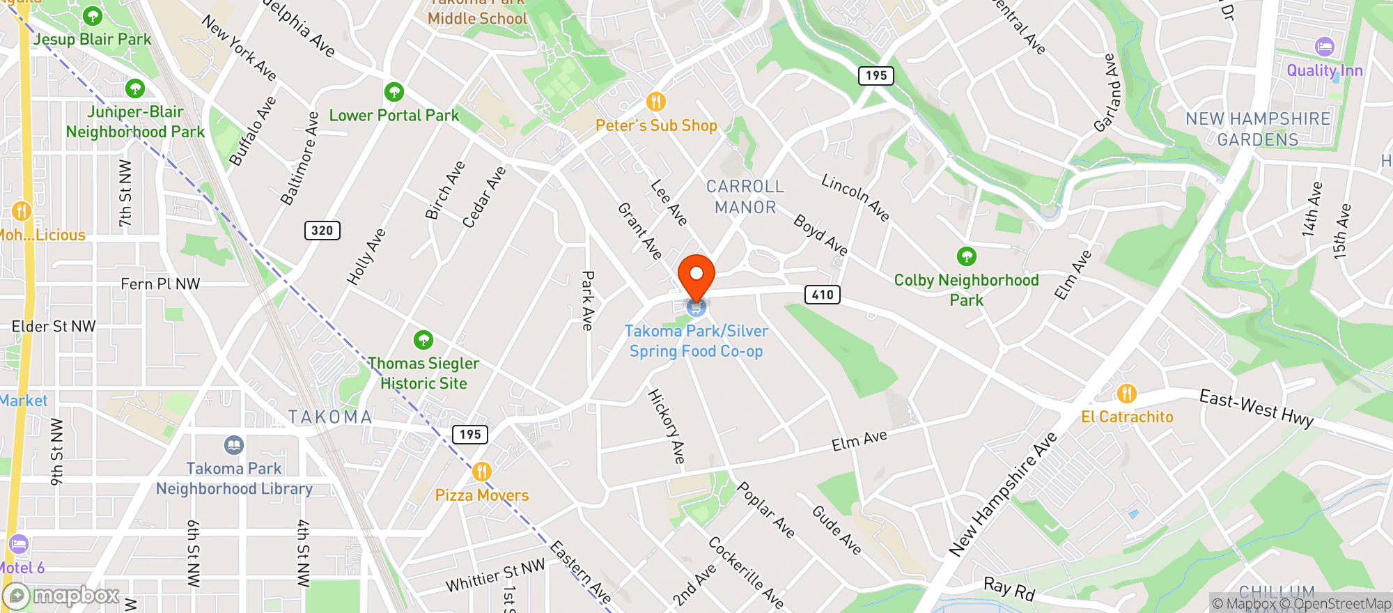 Map showing Takoma Park Silver Spring Coop