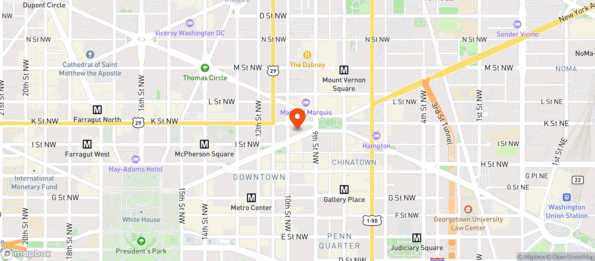 Map showing Yardbird Restaurant