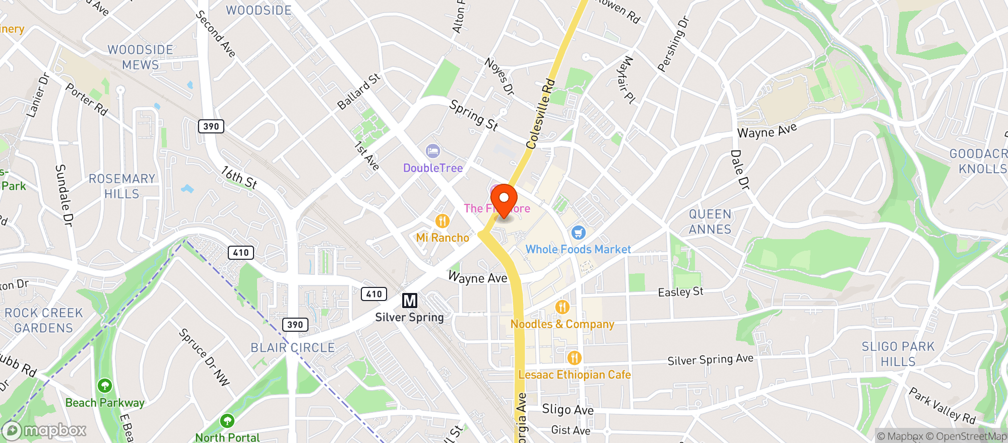 Map showing Afi Silver Theatre & Cultural Cente