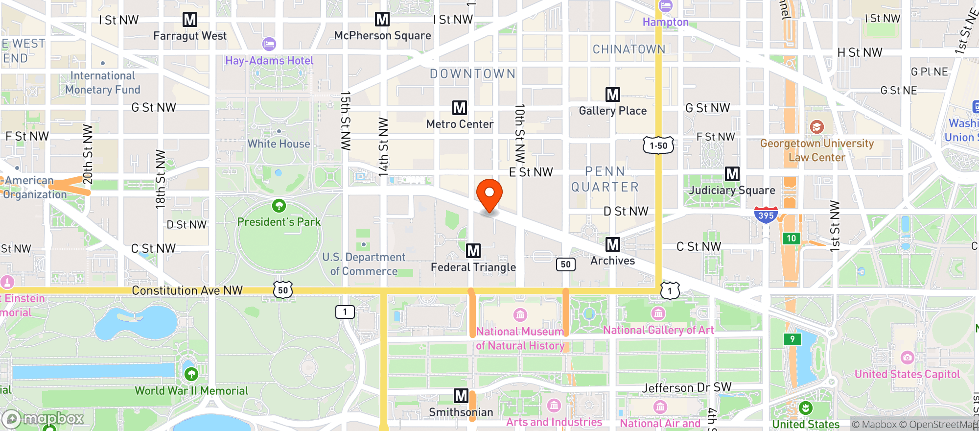 Map showing Waldorf Astoria Dc