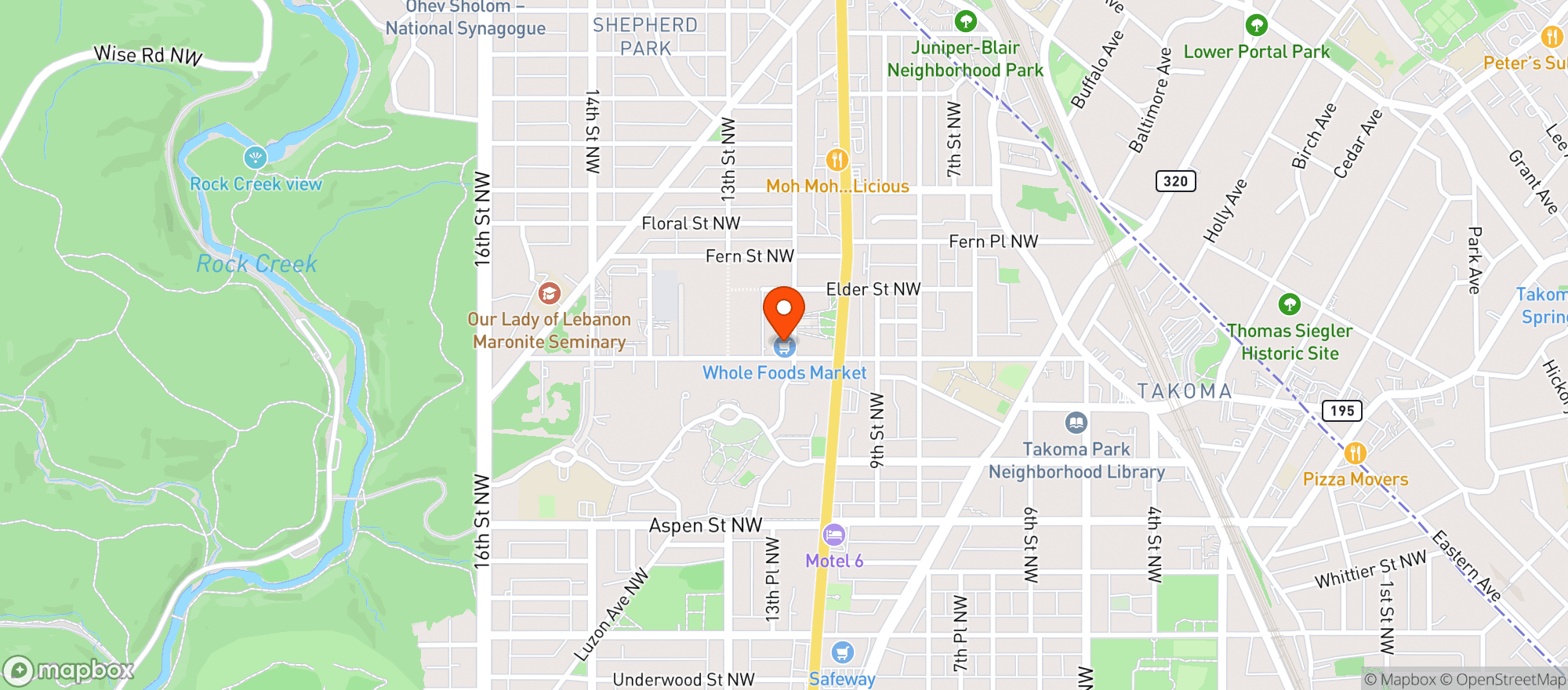 Map showing Whole Foods - Walter Reed
