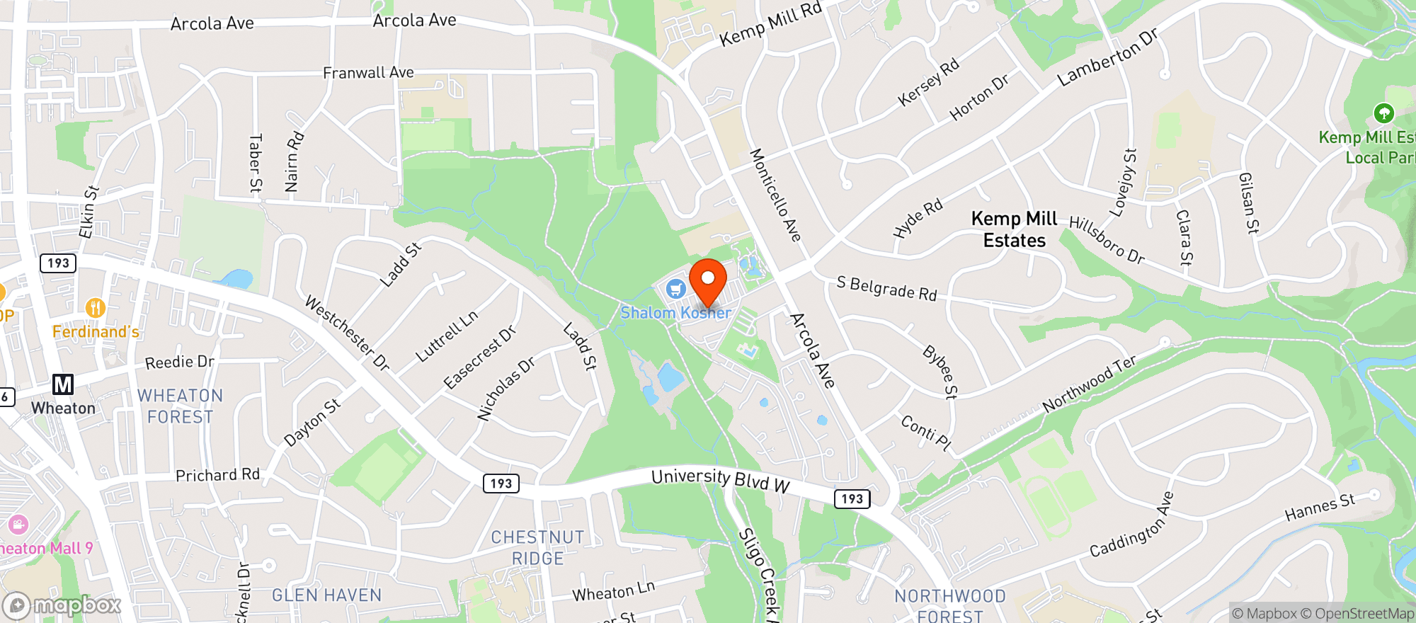 Map showing Kemp Mill Beer Wine & Deli