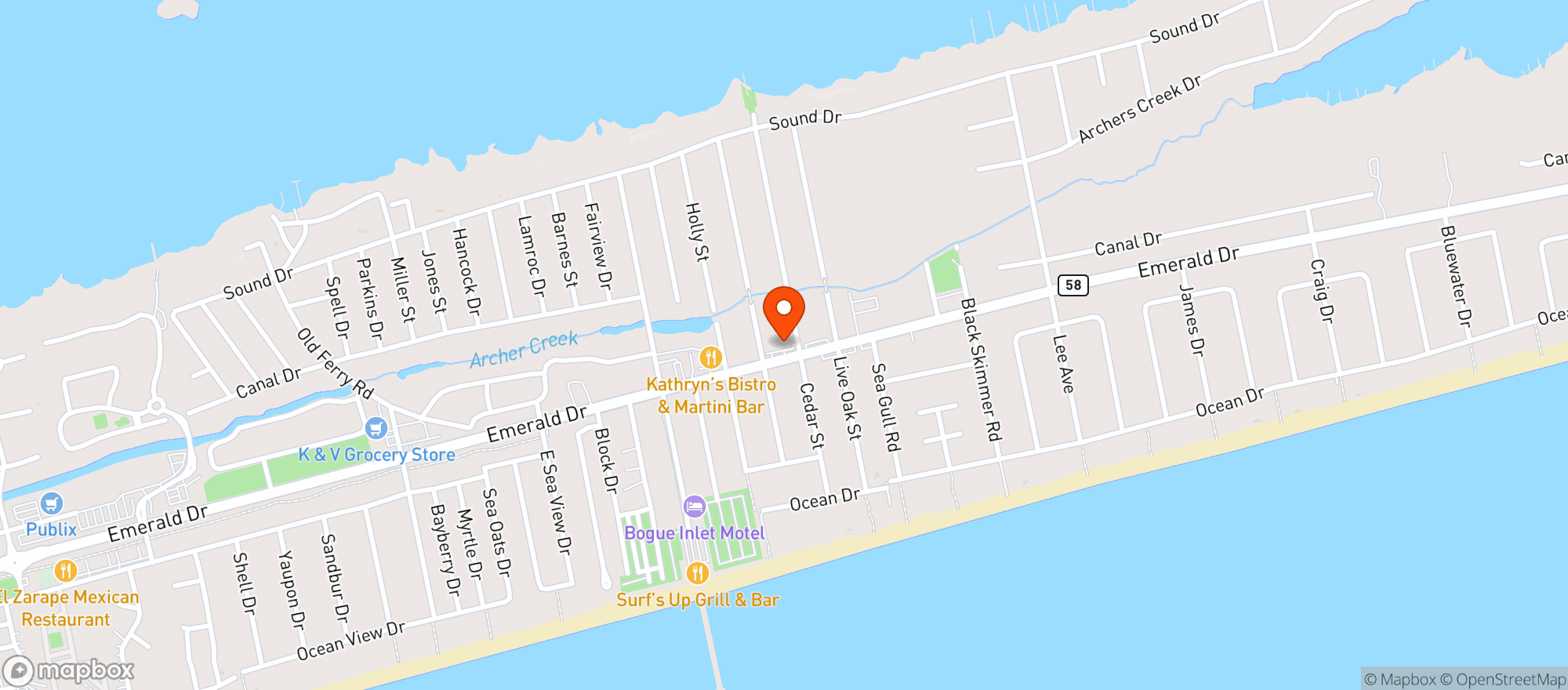 Map showing Village Market - Emerald Isle