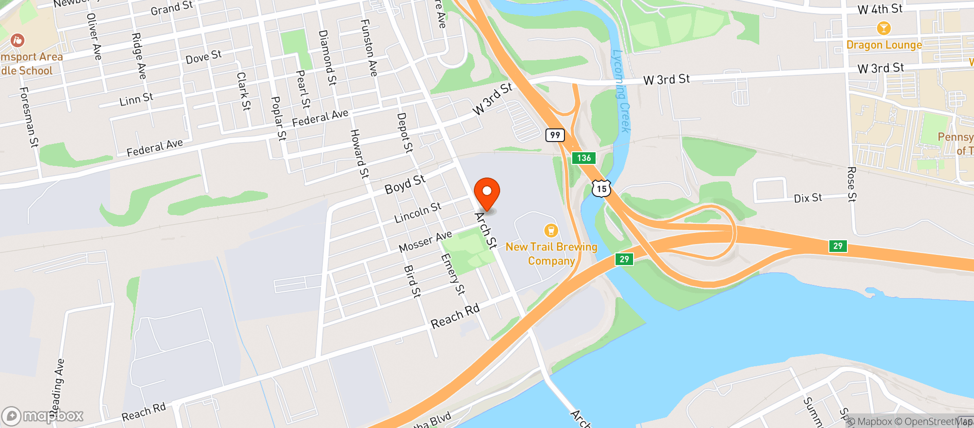 Map showing New Trail Brewing Company