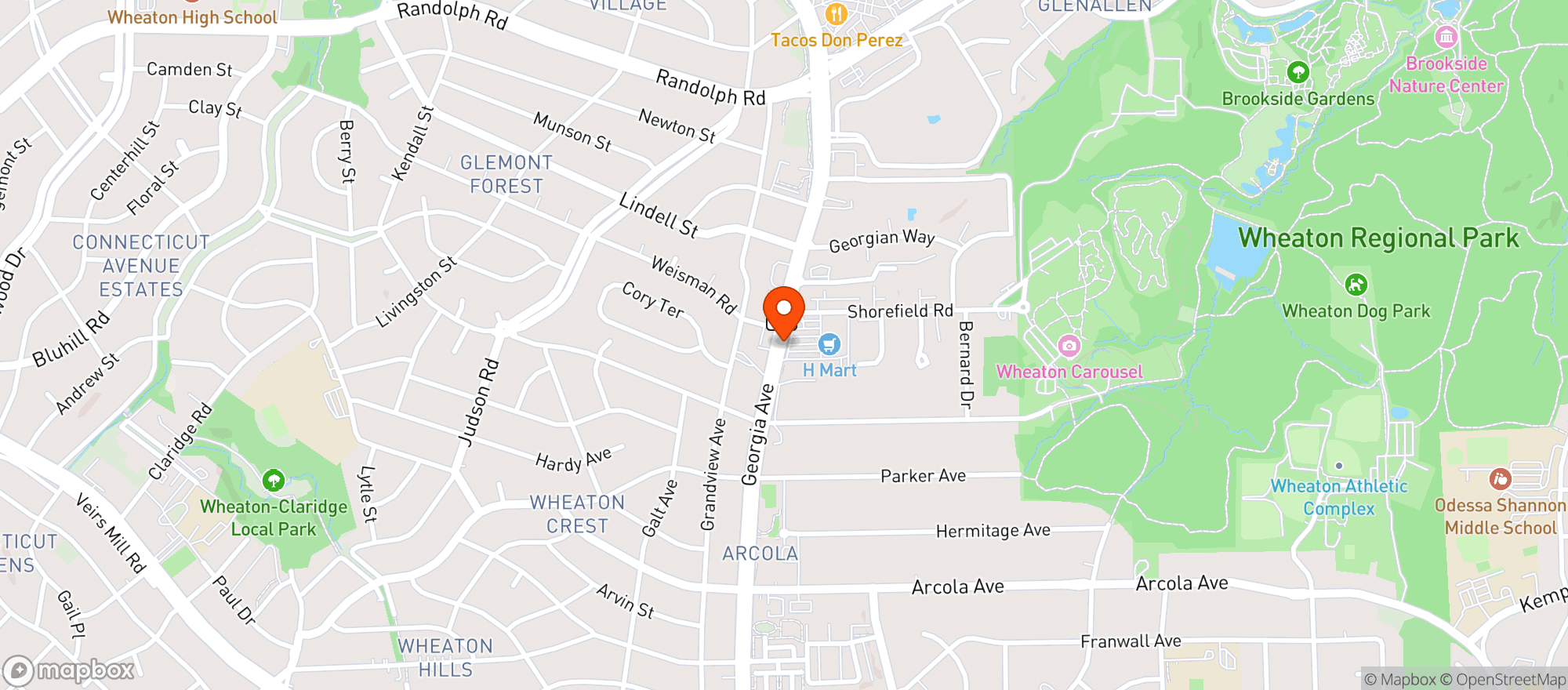 Map showing Wheaton Wine & Craft Beer