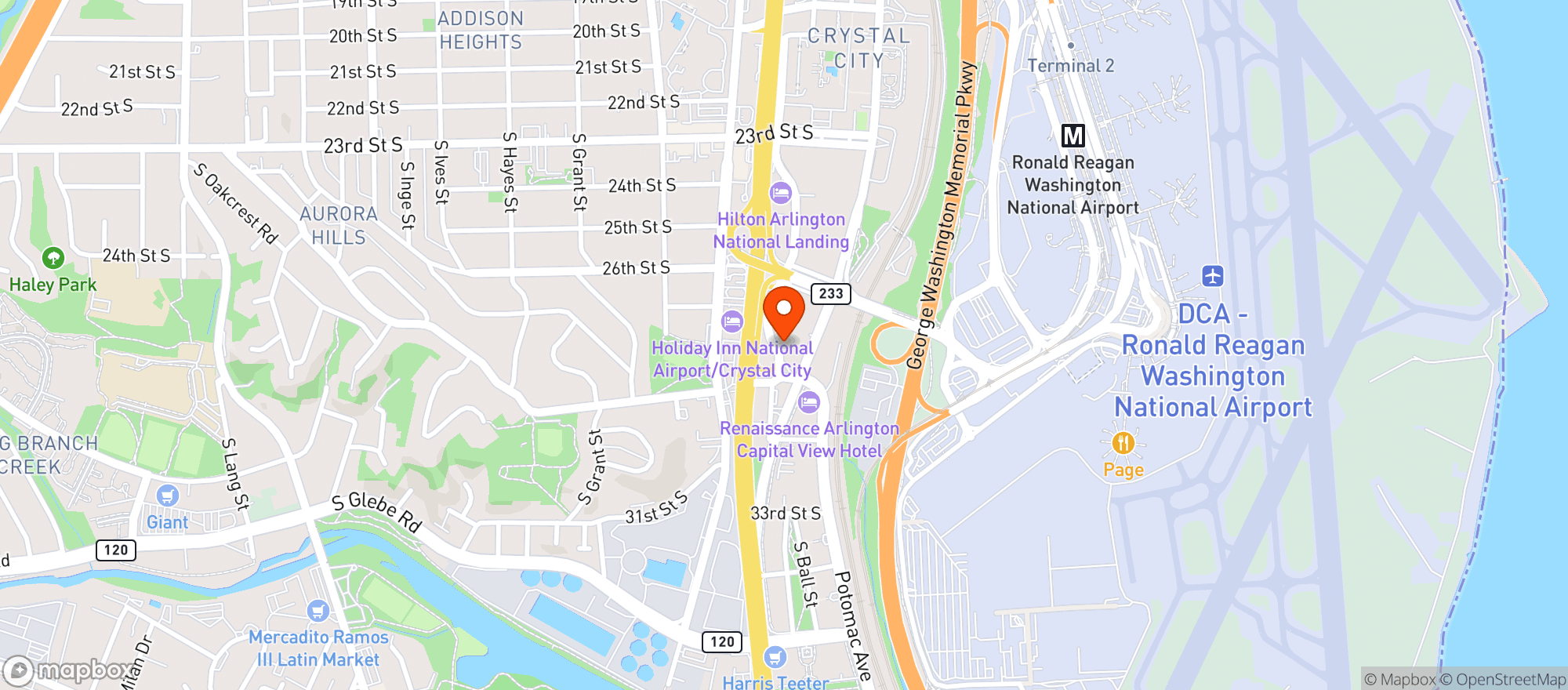 Map showing Hyatt Regency Crystal City