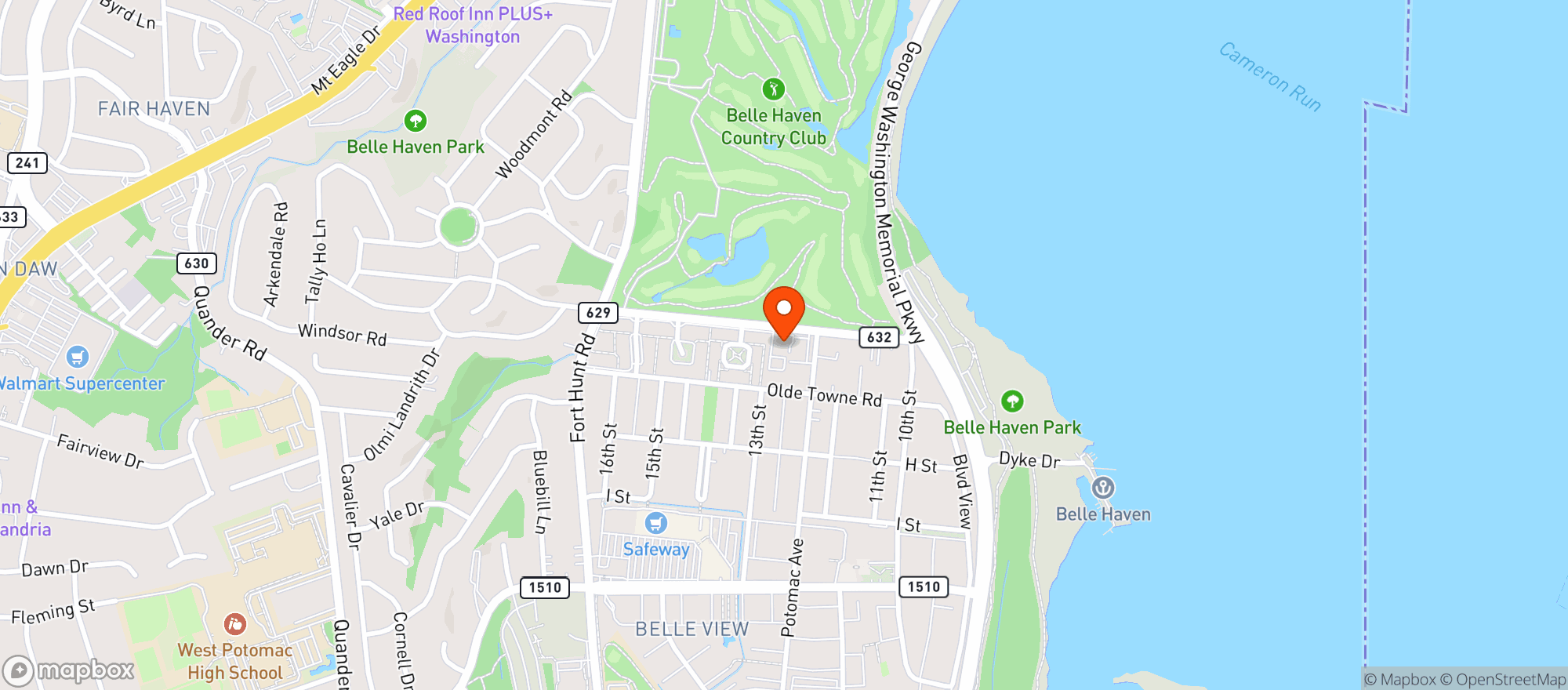 Map showing Drp Belle Haven