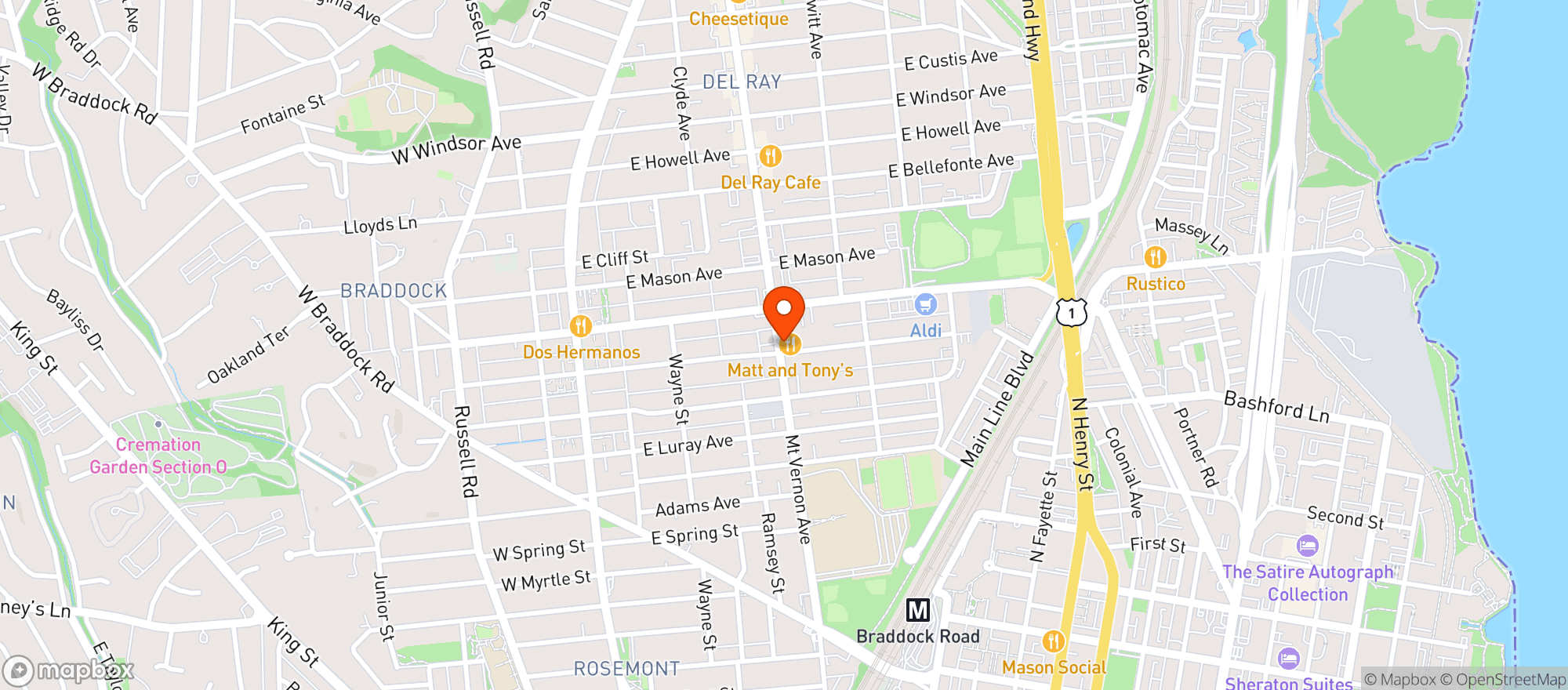Map showing Matt & Tonys