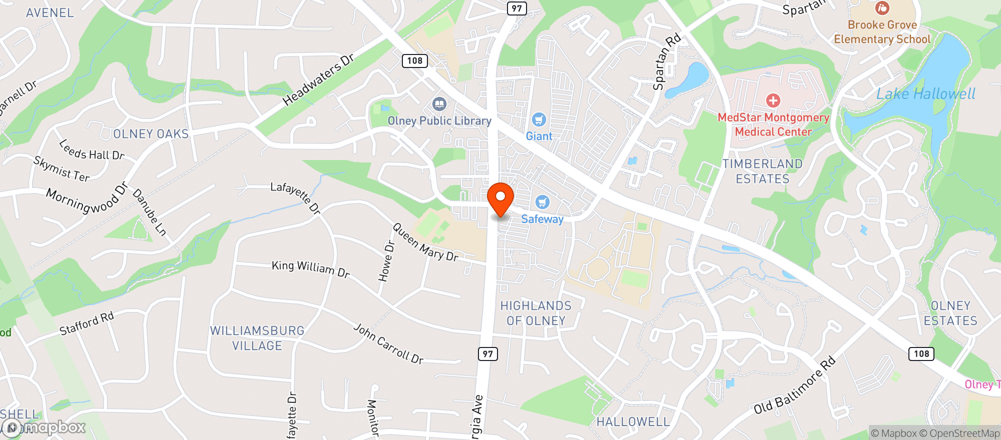 Map showing Olney Wine & Spirits