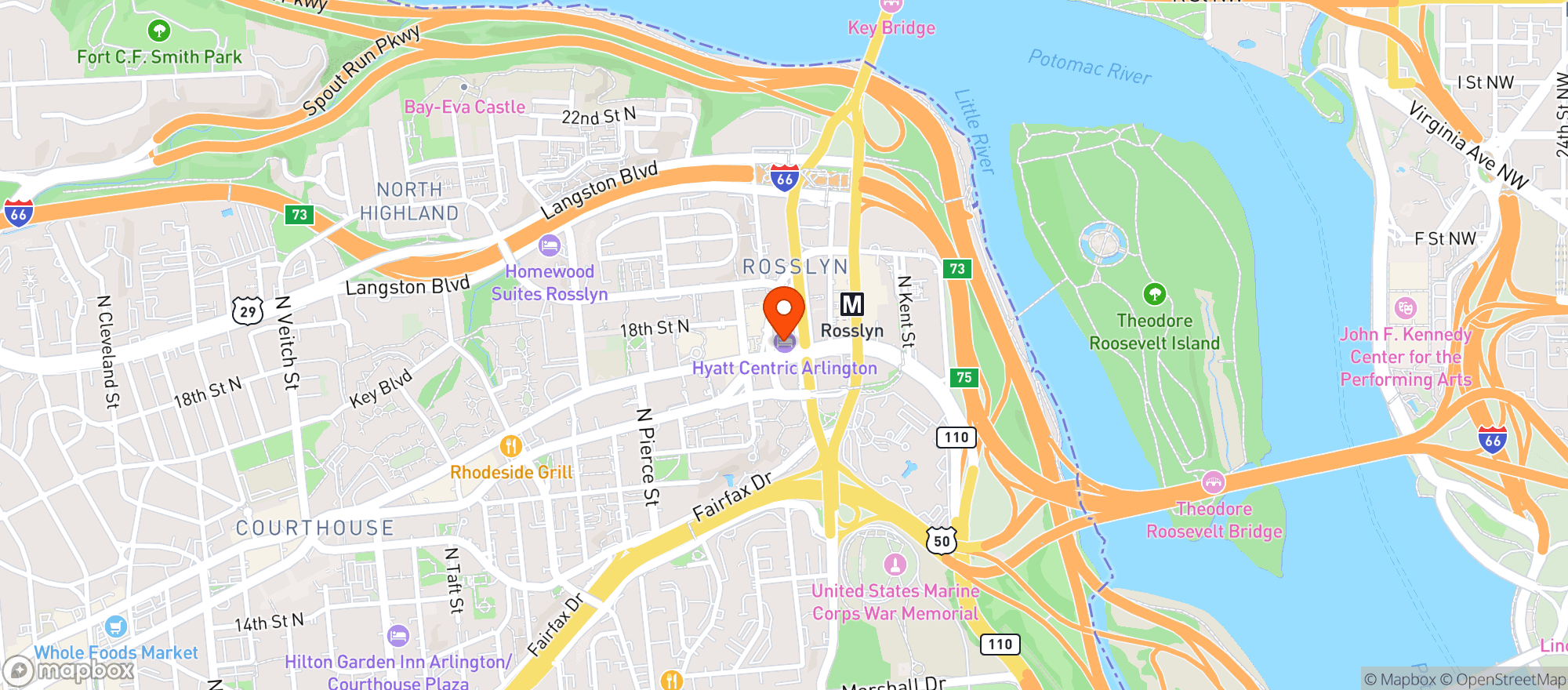 Map showing Hyatt Centric Arlington