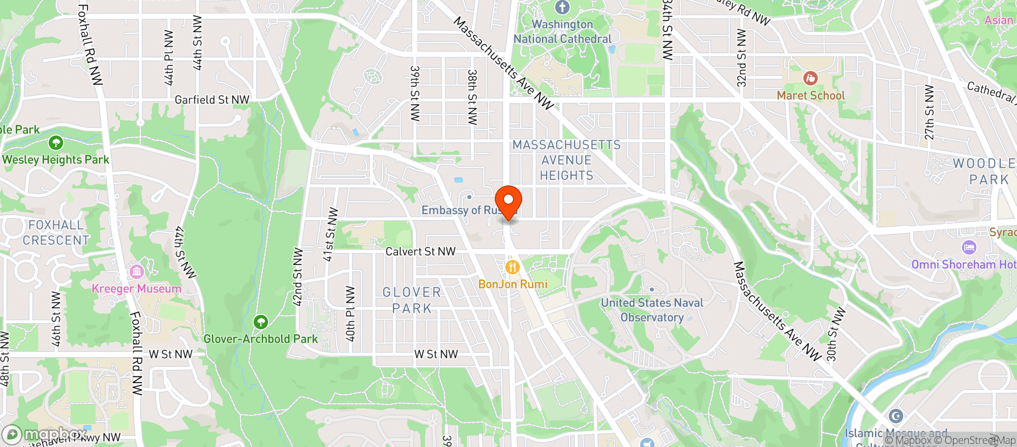 Map showing Glover Park Hotel