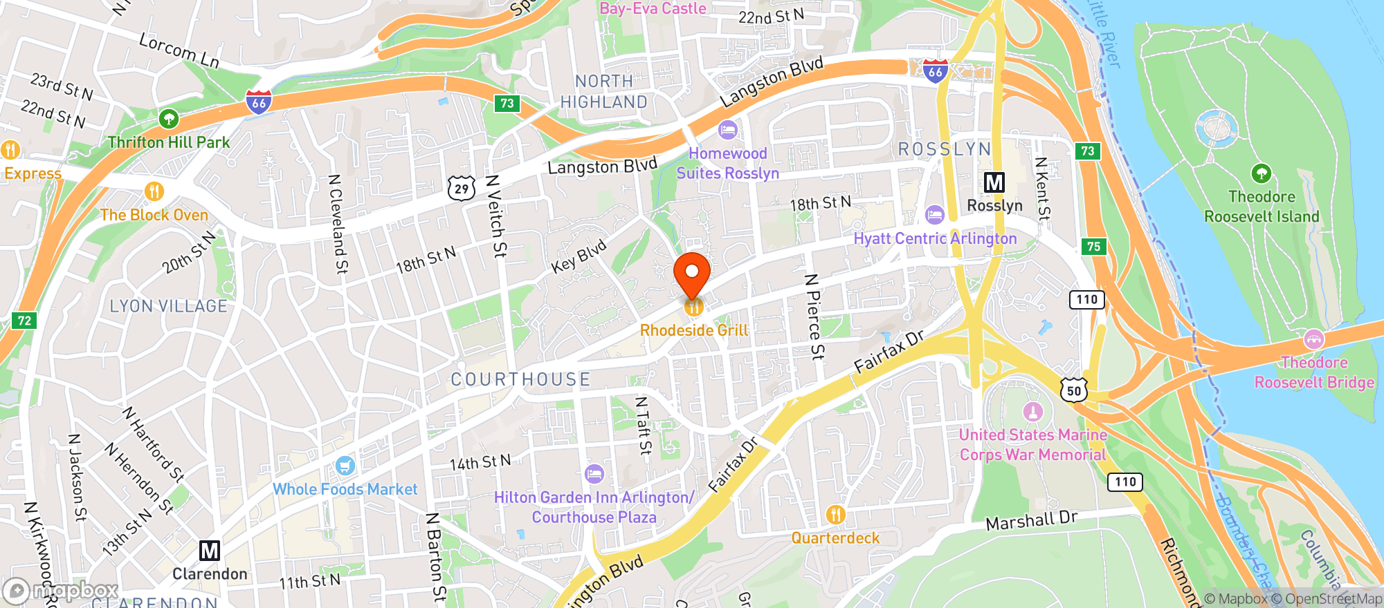 Map showing Rhodeside Grill