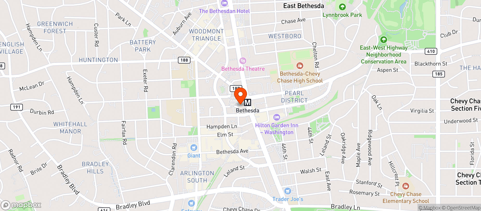 Map showing Hyatt Regency Bethesda