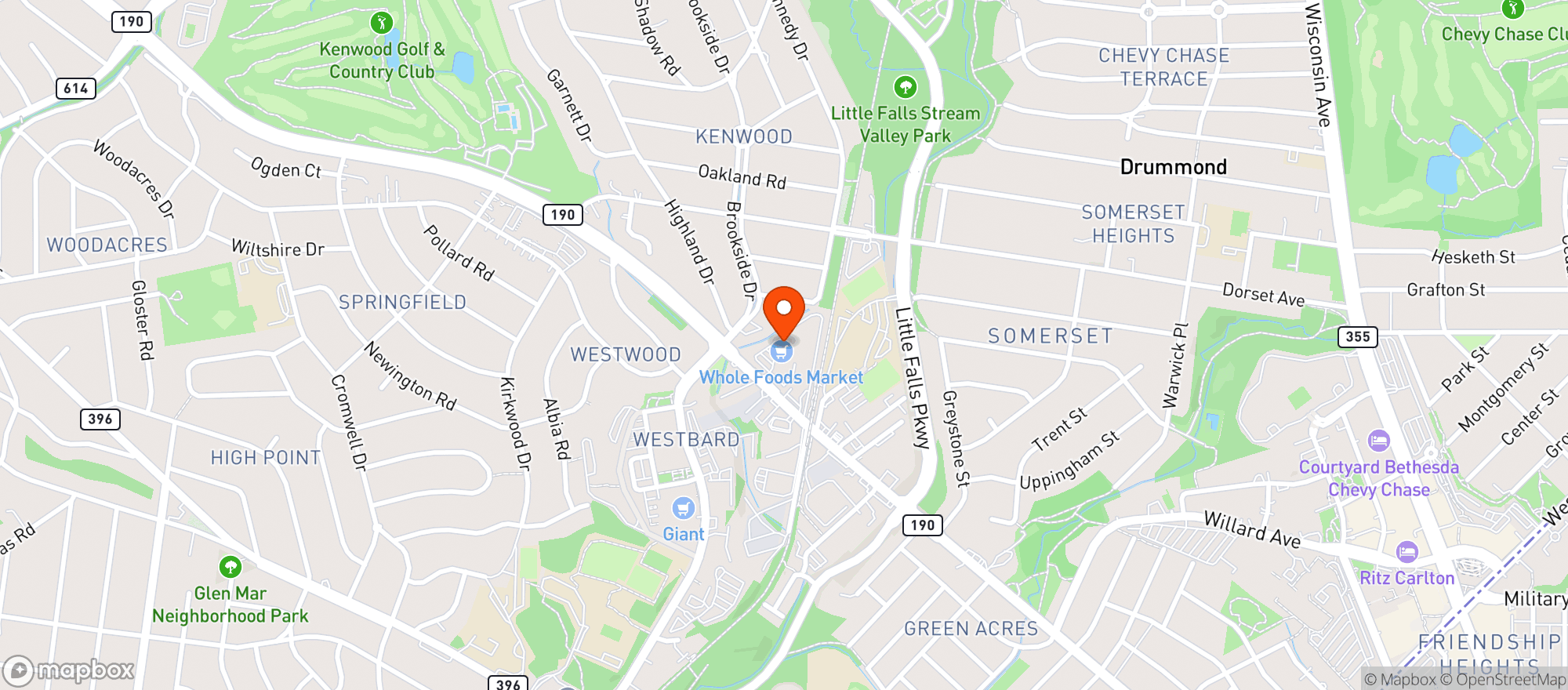 Map showing Whole Foods - Bethesda