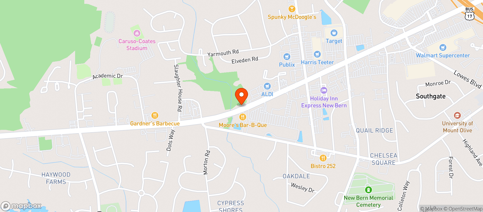Map showing Harris Teeter (New Bern)