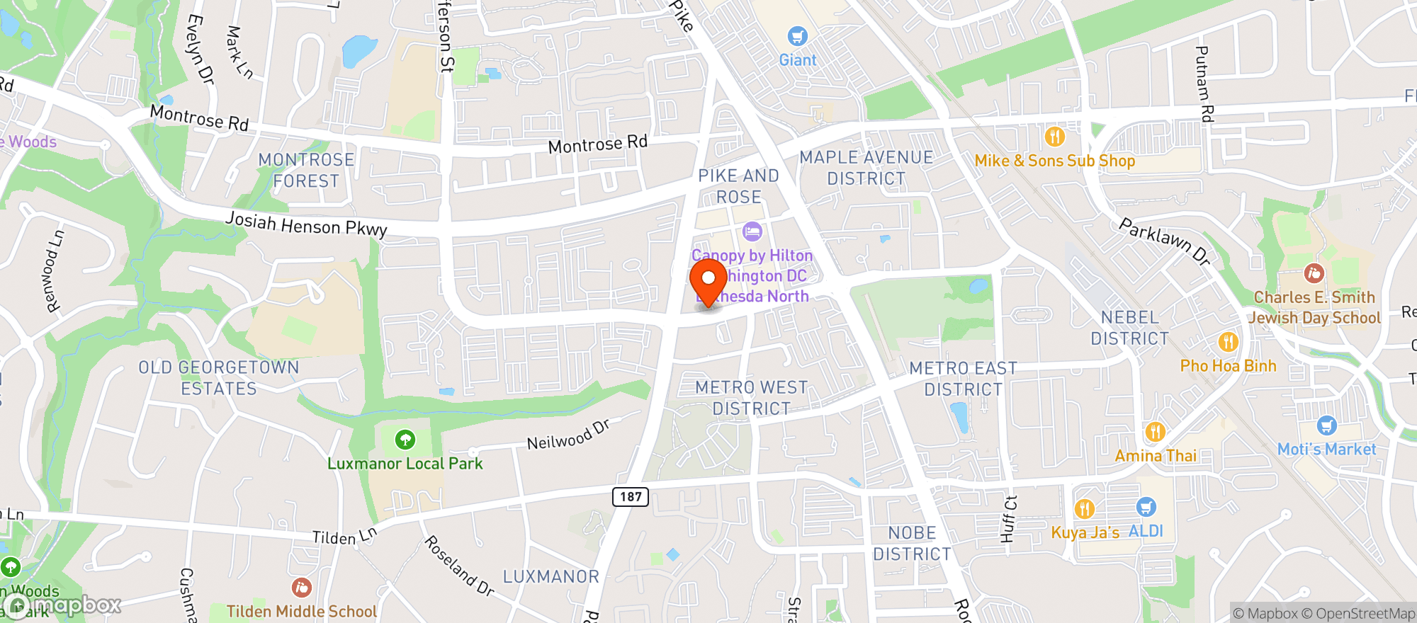 Map showing Sports & Social Bethesda
