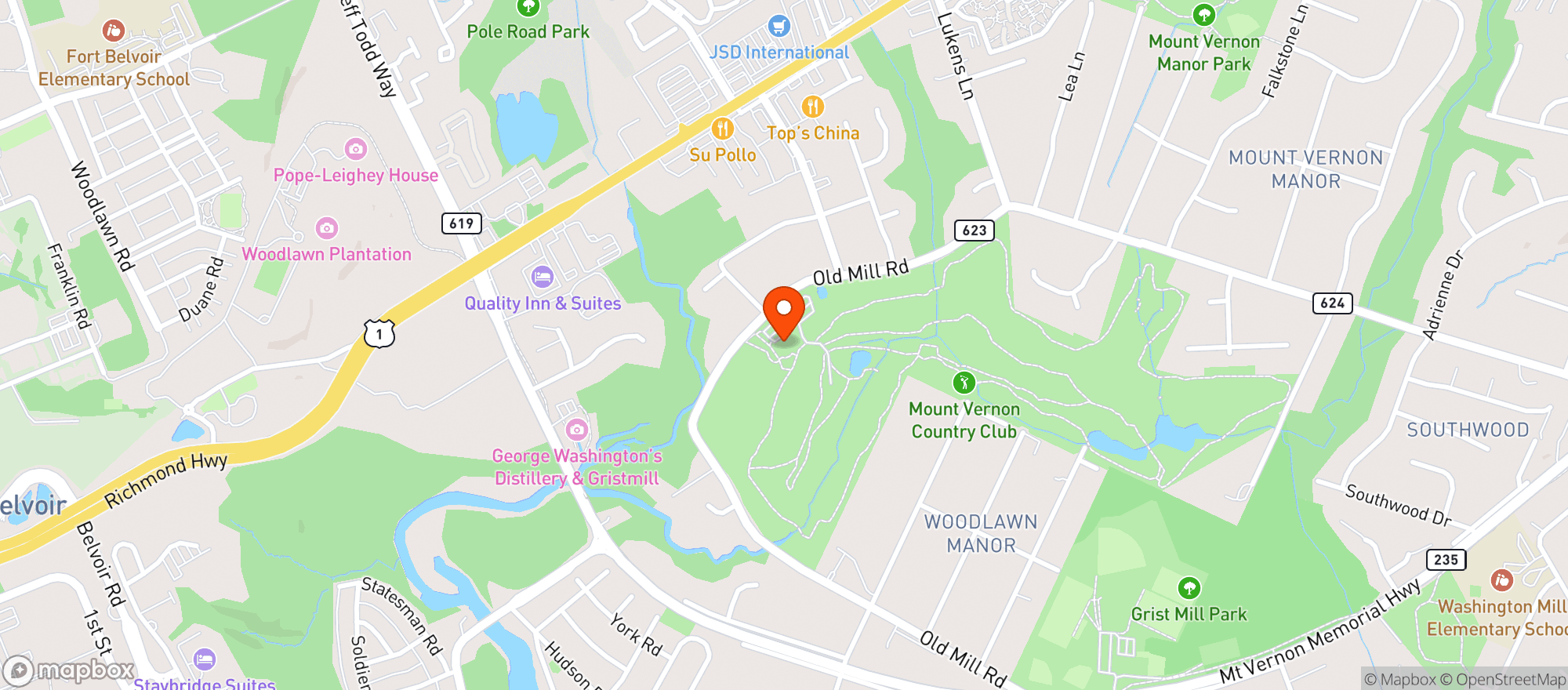 Map showing Mount Vernon Country Club